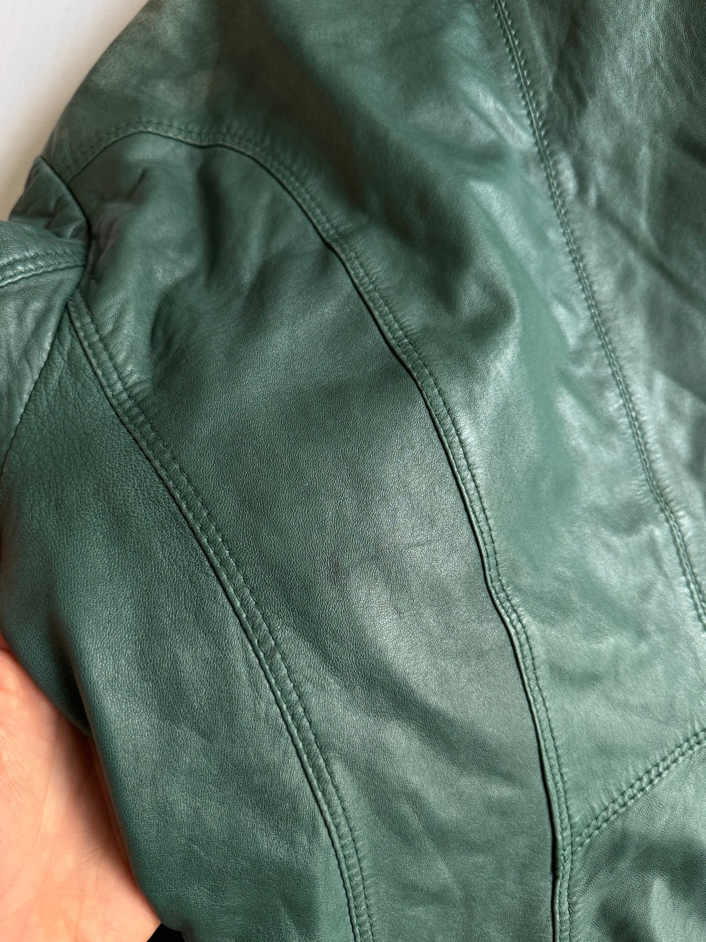 🏍️ Jachetă Biker Y2K din Piele de Miel Verde – EU 40 (L Damă)