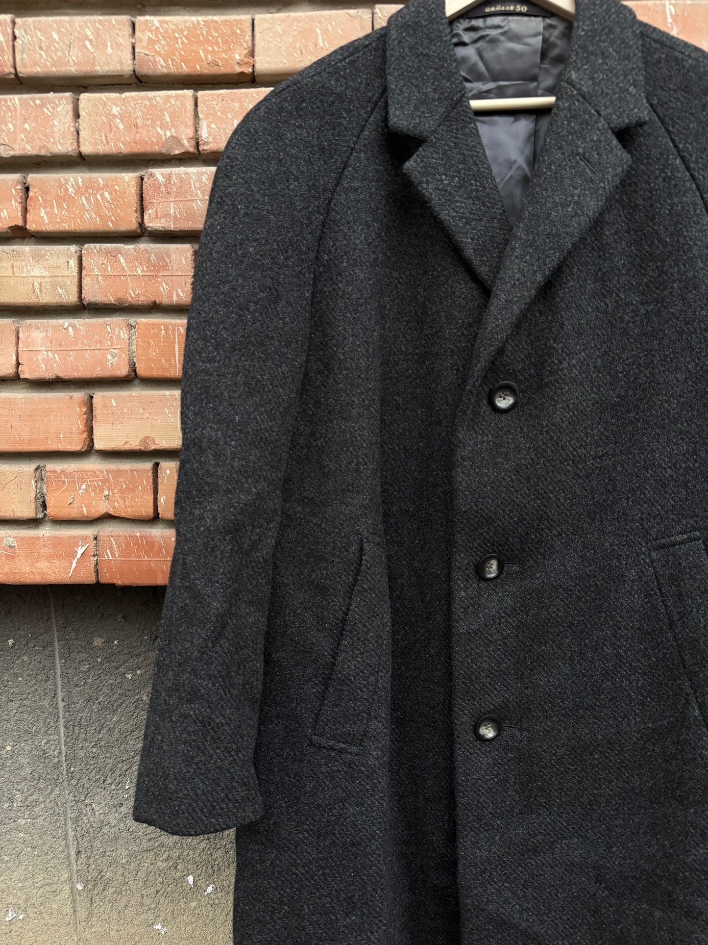 🐑 🐪 Palton Vintage Bărbați Gri Închis din Lână Nouă și Păr de Cămilă – 50 (L)