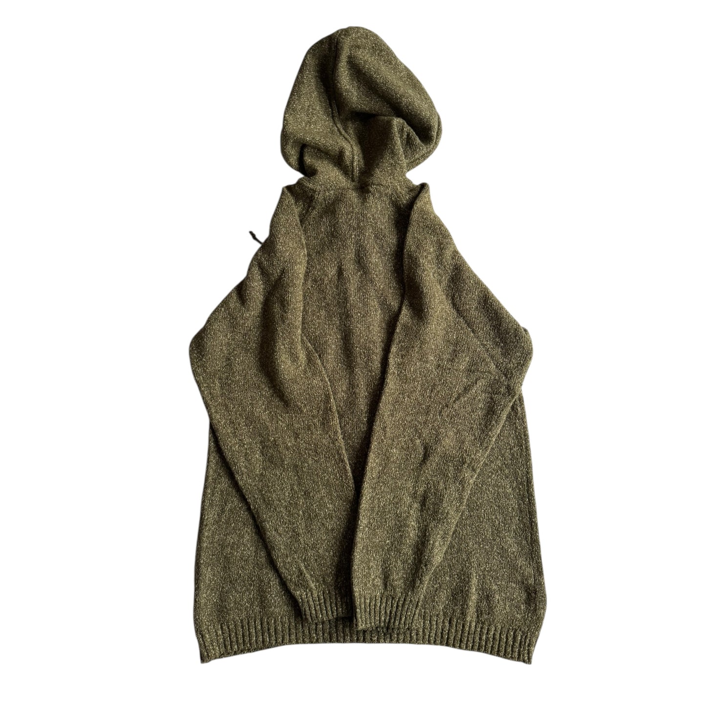 🧶 Hoodie Y2K Bărbați Verde Închis Tricotat din Lână Virgină și Mătase – S
