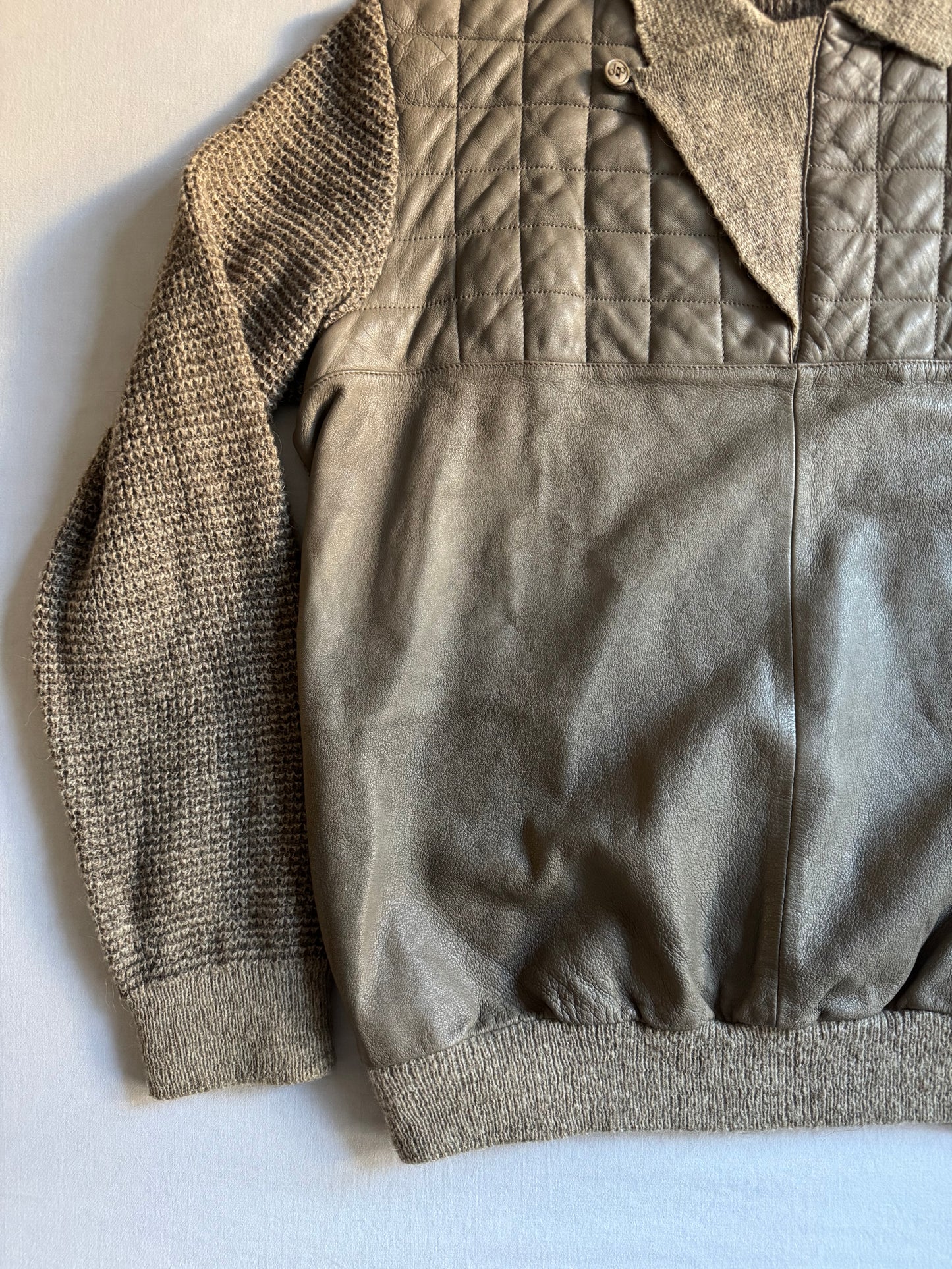 🧶 Pulover vintage din lână, alpaca și piele – Made in Italy – mărimea 52