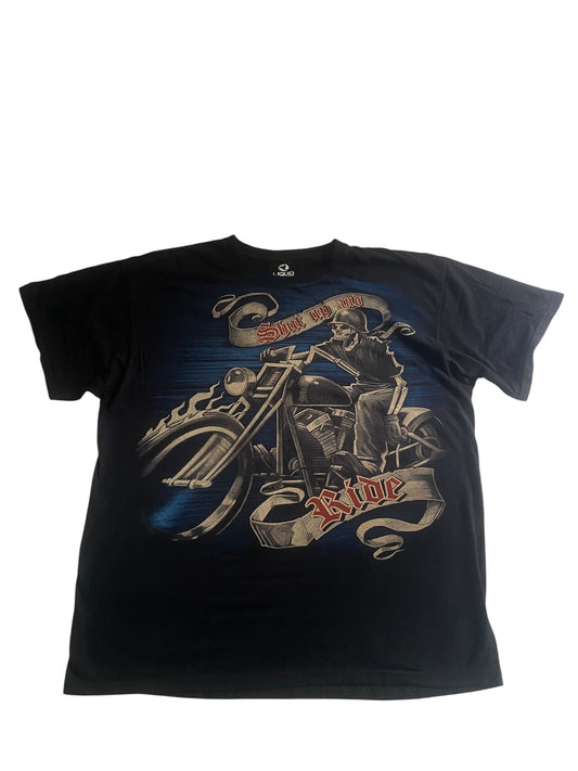 🏍️ Tricou Vintage Liquid Blue Biker – Made in USA, Mărime XL