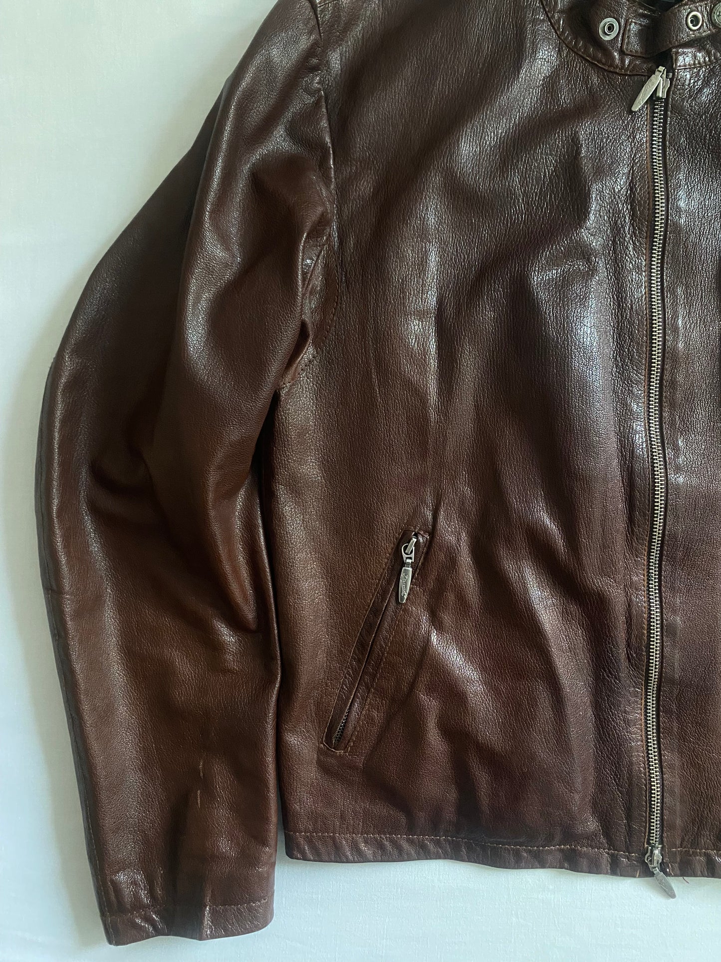 🧥 Vintage Dark Cognac Brown Café Racer Leather Jacket