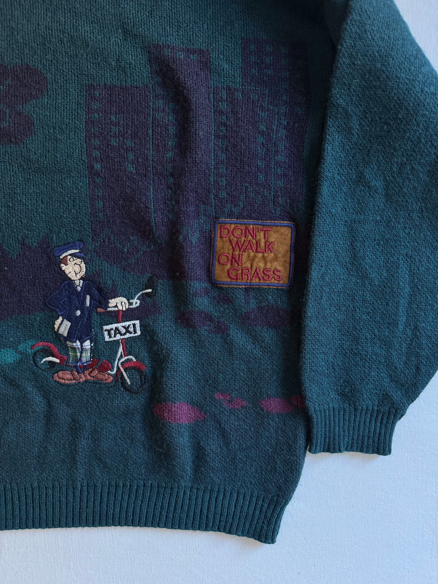 🚕 🧶 Pulover vintage brodat „Taxi” – mărimea L