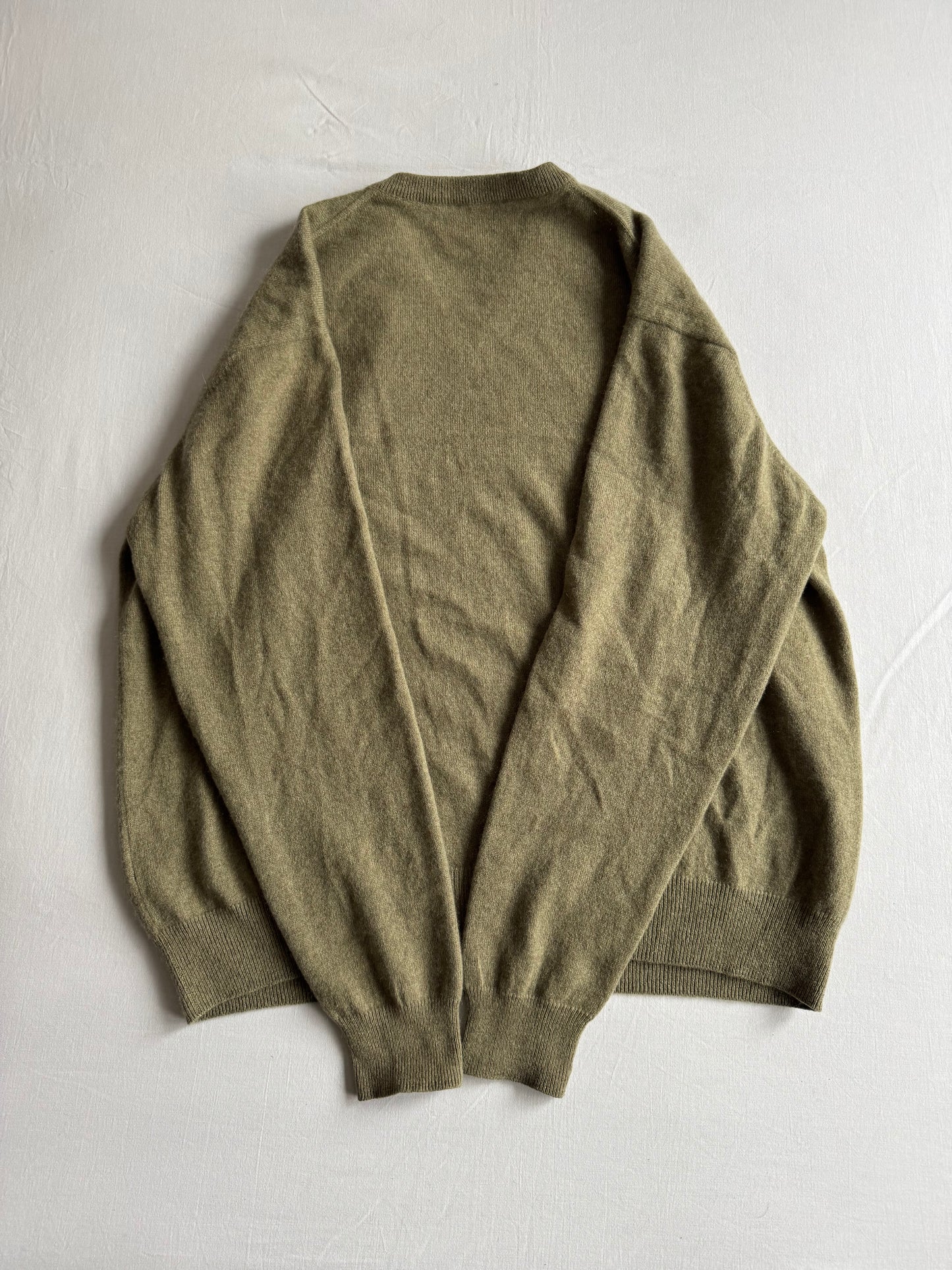 🧶 Pulover Vintage Bărbați Verde-Khaki din Cașmir cu Guler V – L