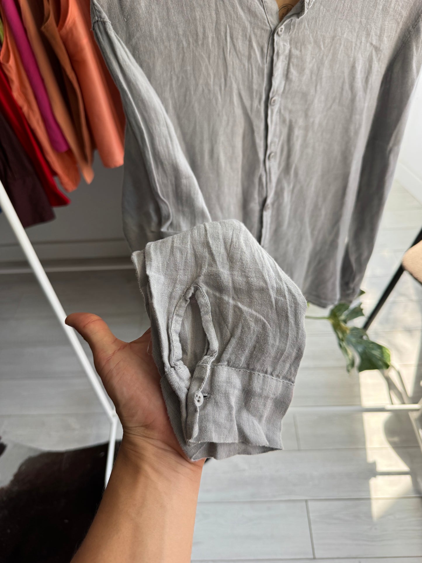 ☀️ Cămașă din In Gri Vintage | Made in Italy – M