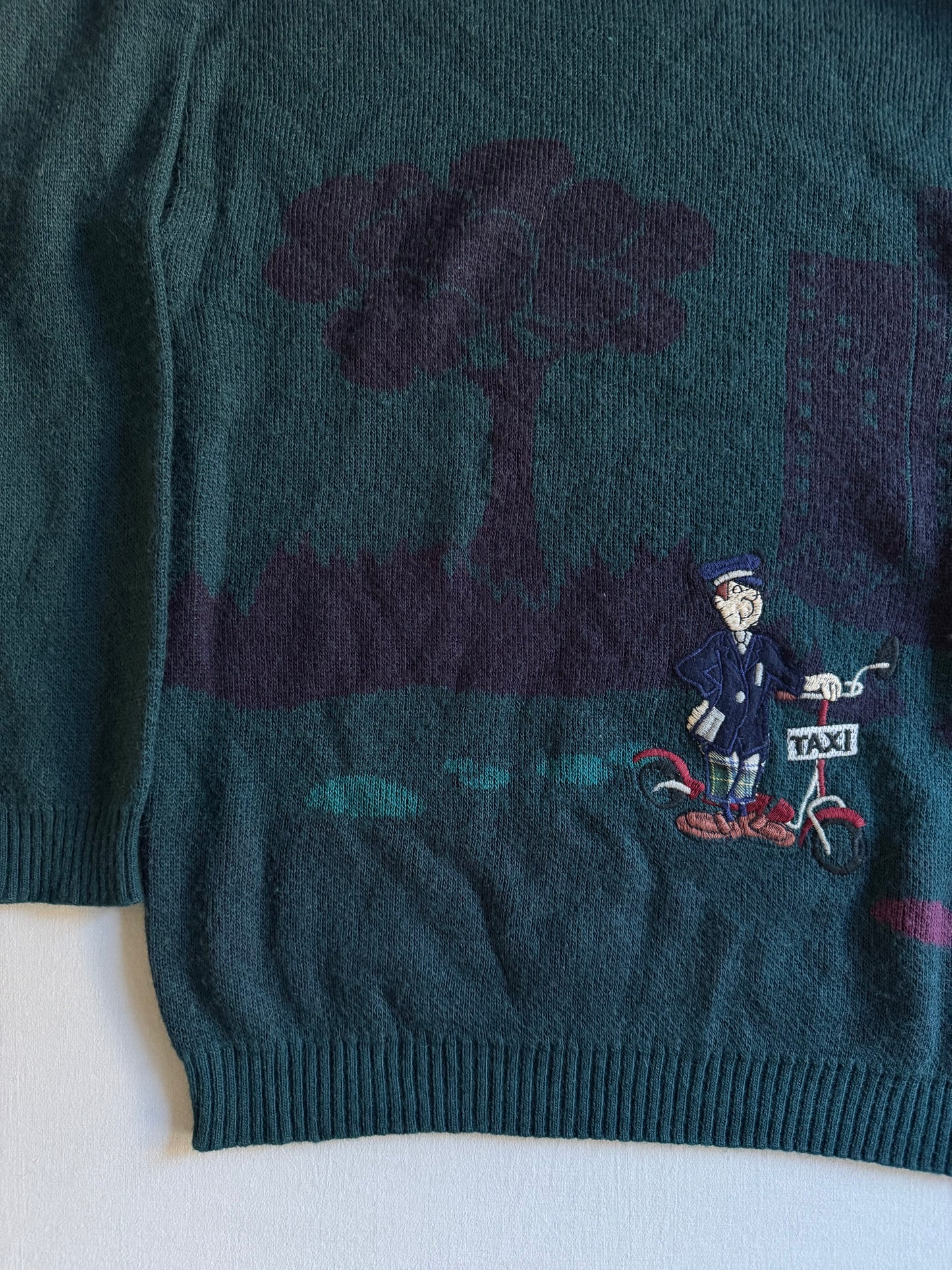 🚕 🧶 Pulover vintage brodat „Taxi” – mărimea L