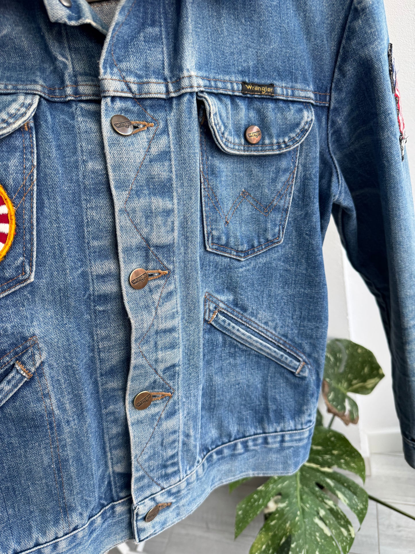 🤠 Vintage Wrangler Geacă Denim Anii '70 – S/M Bărbați