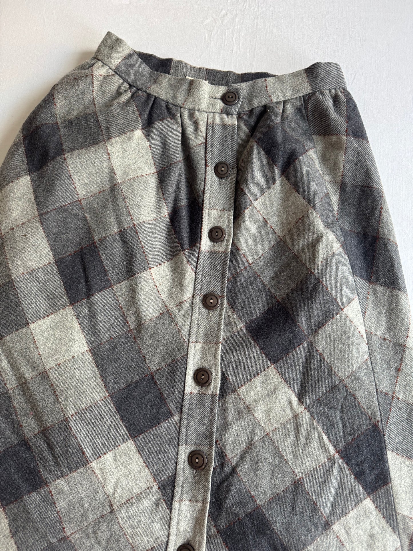 🐭 Fustă Vintage din Lână Gri în Carouri – S (IT 42)