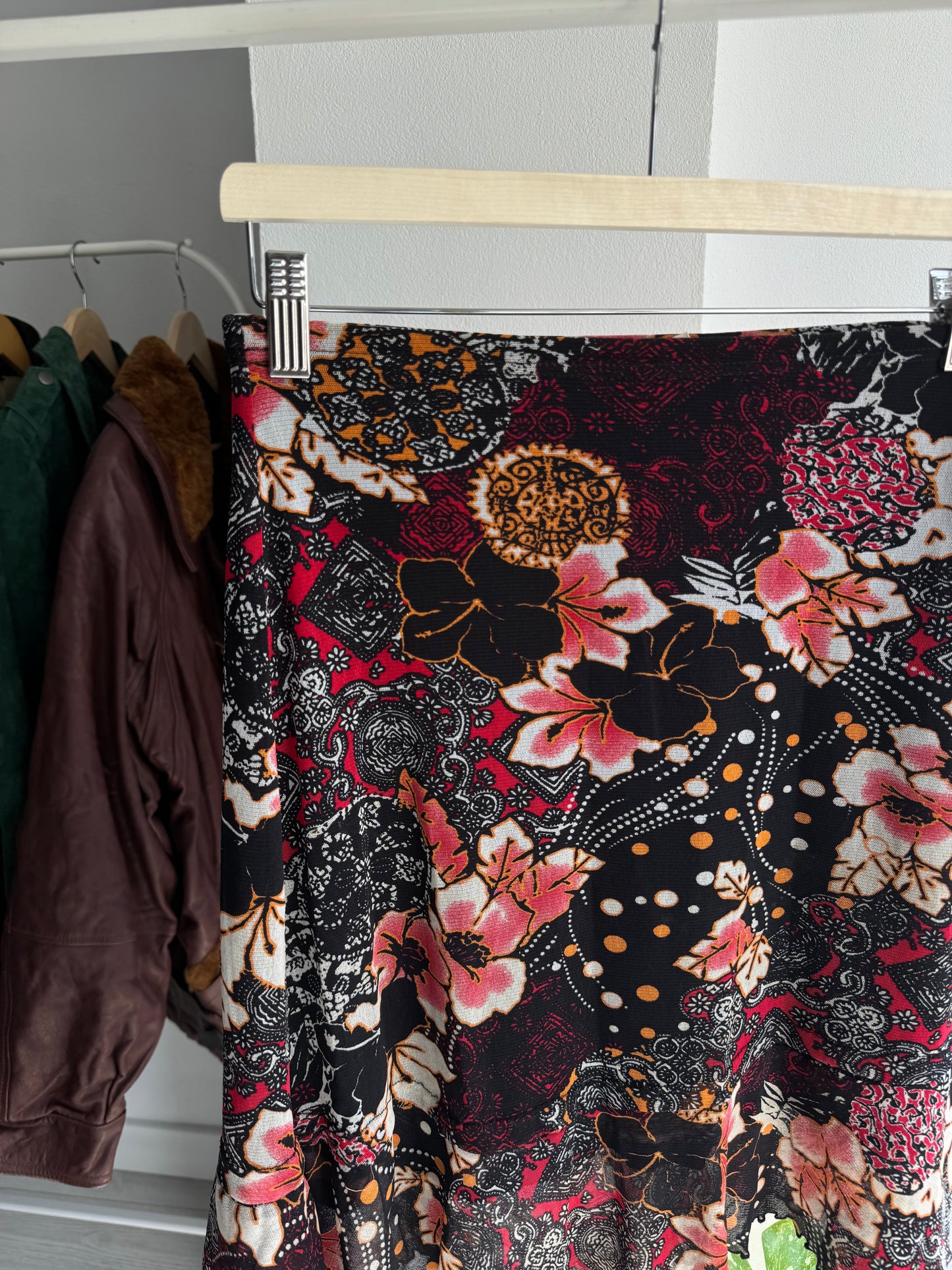 🌸 Fustă Y2K Floral Printed Mesh – S Damă