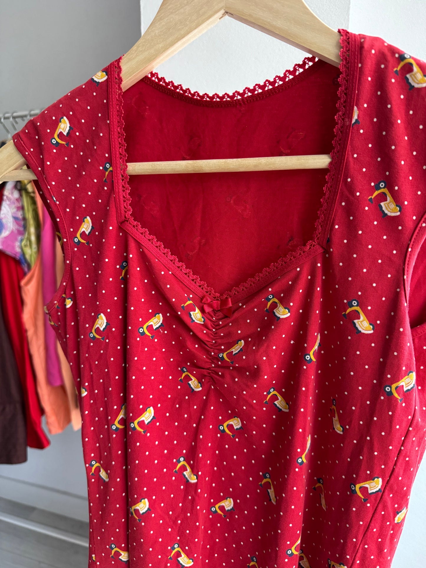 💁‍♀️ Top Roșu Printed Y2K | Bumbac Elastic – S Damă