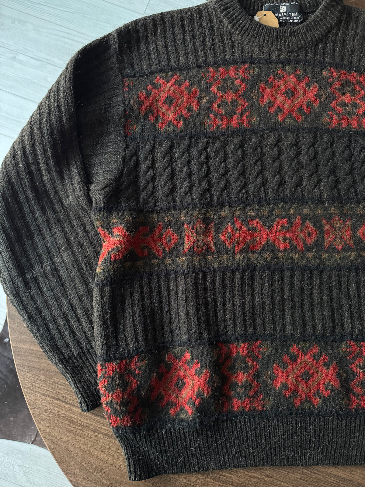 Pulover Alpaca şi Lână Maro Vintage Bărbați | Model Etnic | L (50)