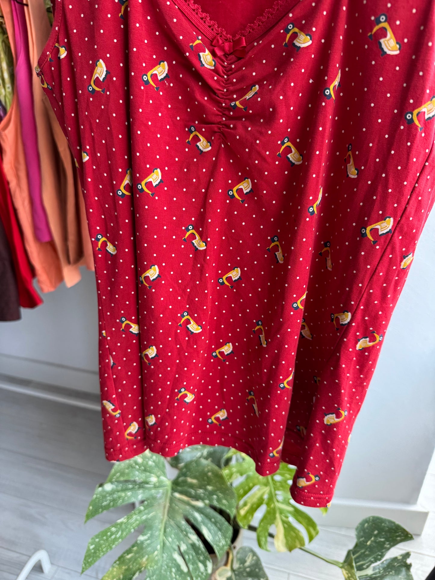 💁‍♀️ Top Roșu Printed Y2K | Bumbac Elastic – S Damă