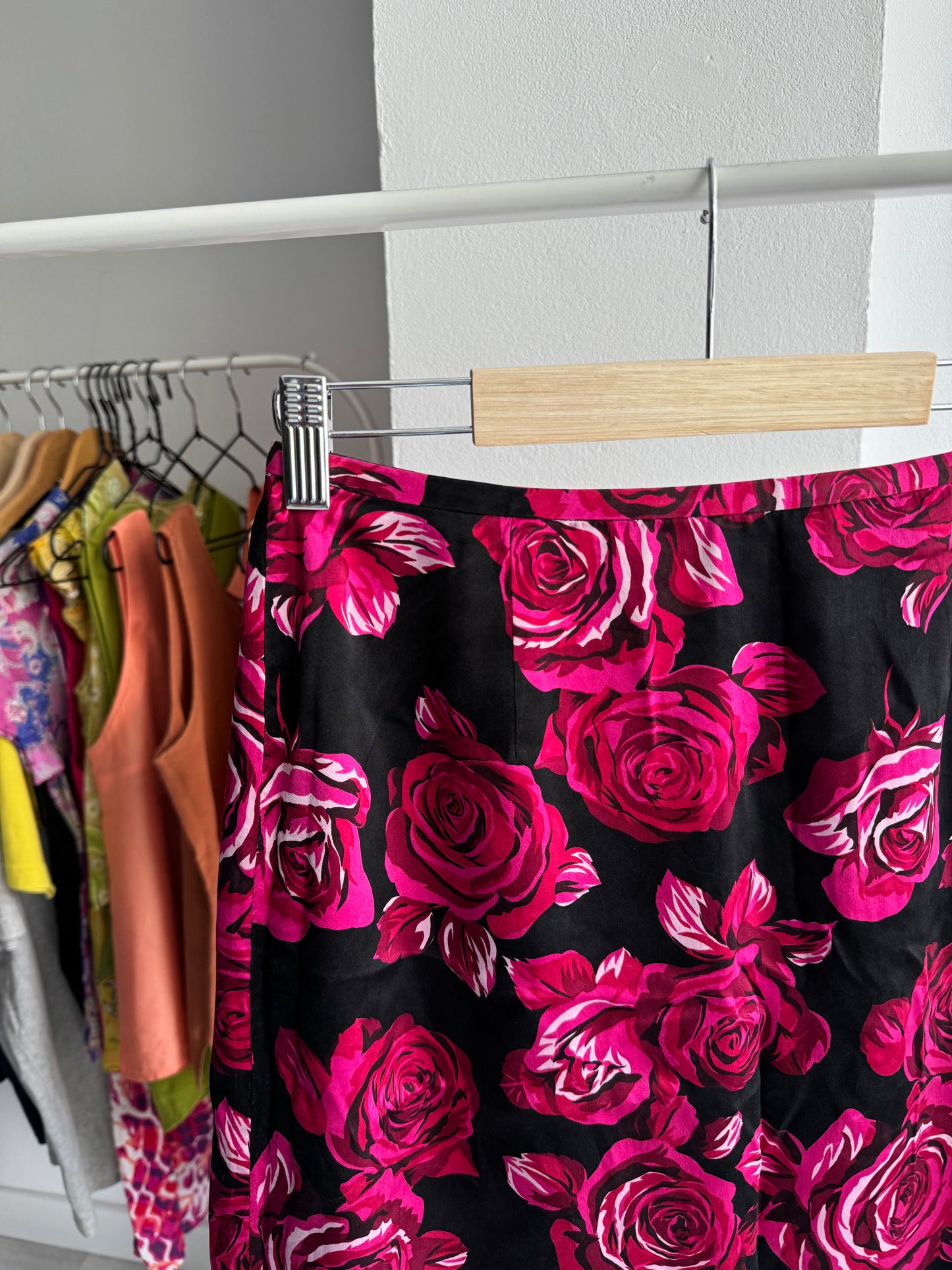 🌹 Fustă Mătase Y2K Print Trandafiri – US 4 / XS Femei