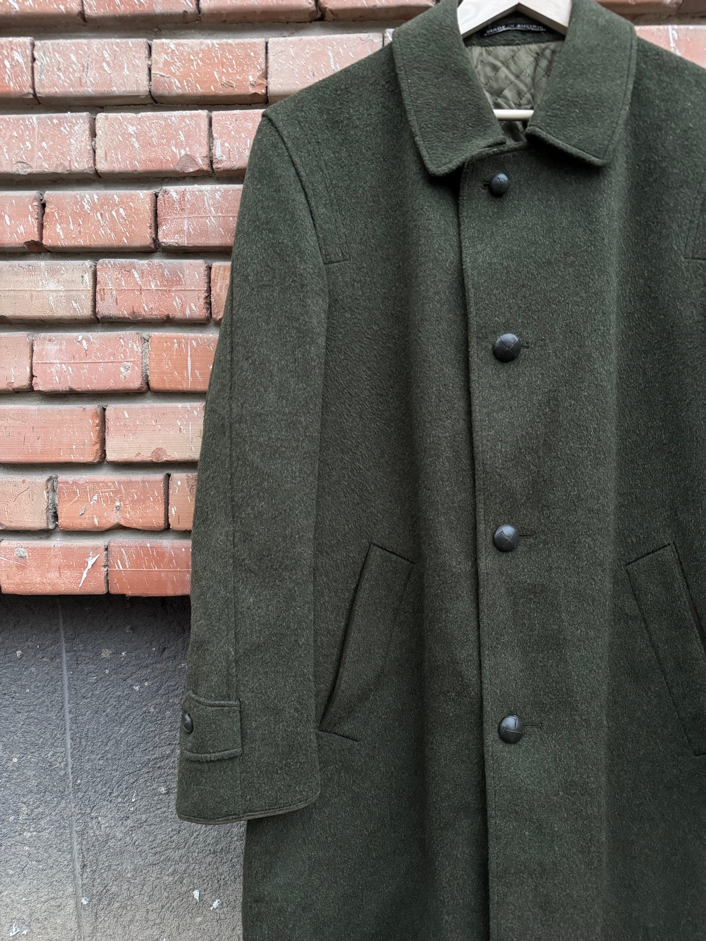 🌳 Palton Vintage Bărbați Verde Închis din Lână Virgină și Alpaca – EU 46 (S oversized / M)