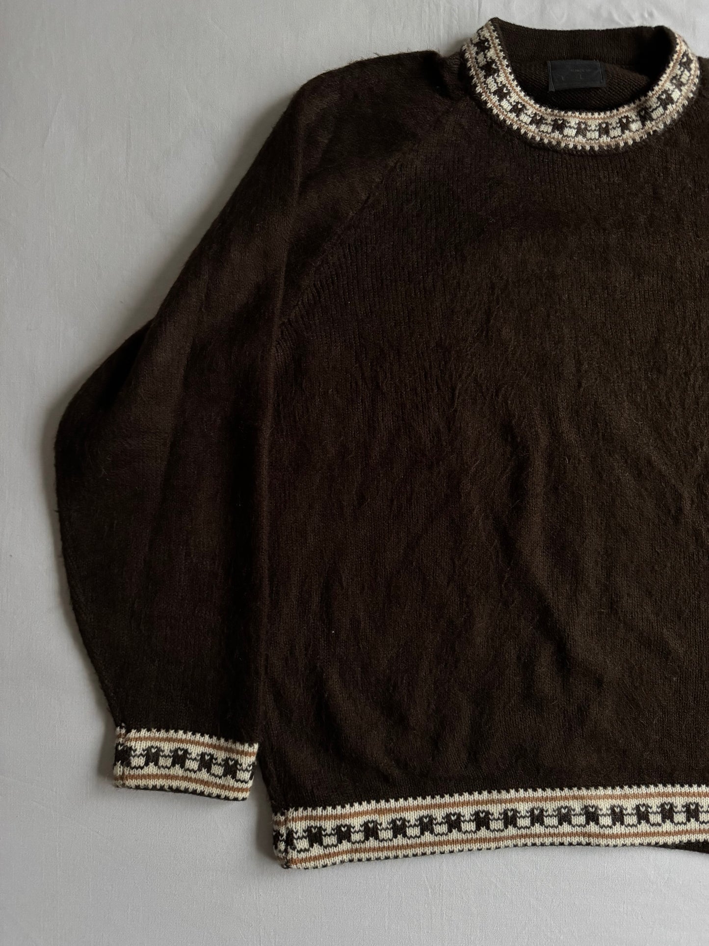 🧶 🦙 Pulover Vintage Bărbați Maro Închis din Alpaca – L