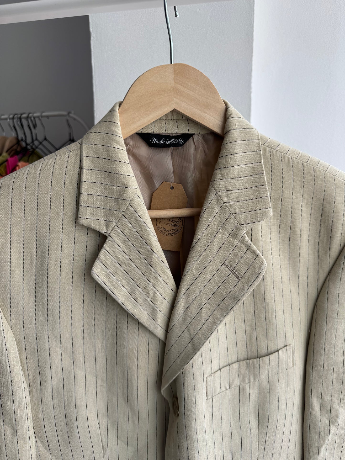Blazer din In Vintage cu Dungi Crem | Made in Italy – S Oversized (46)