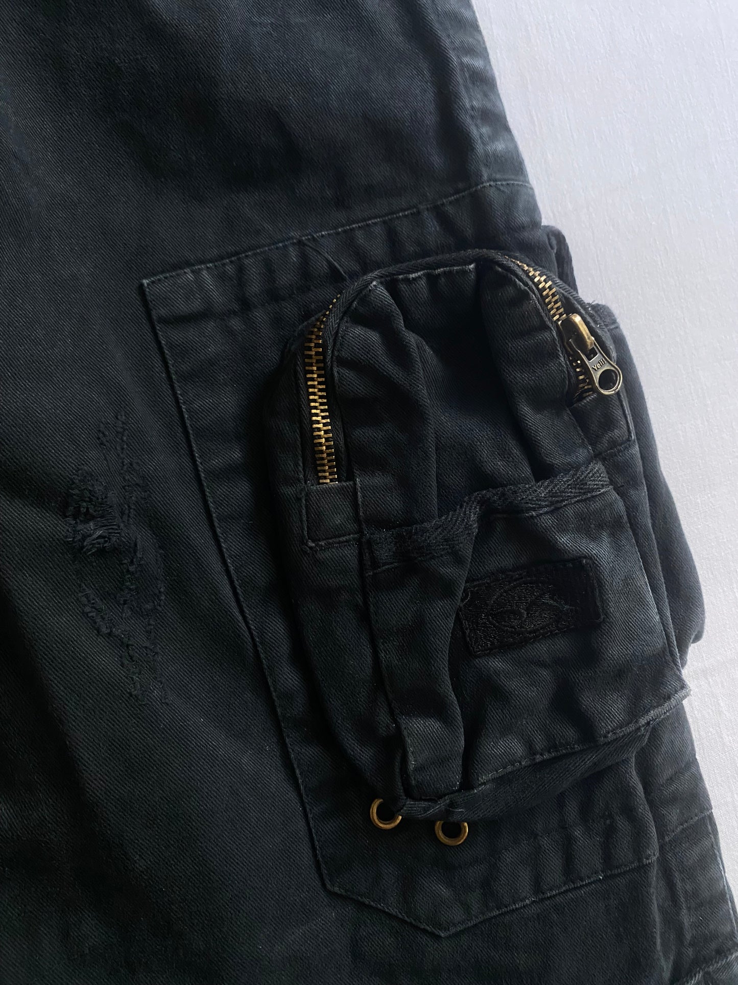 🔩 Y2K Utility Washed Black Cargo Pants – Heavy Cotton