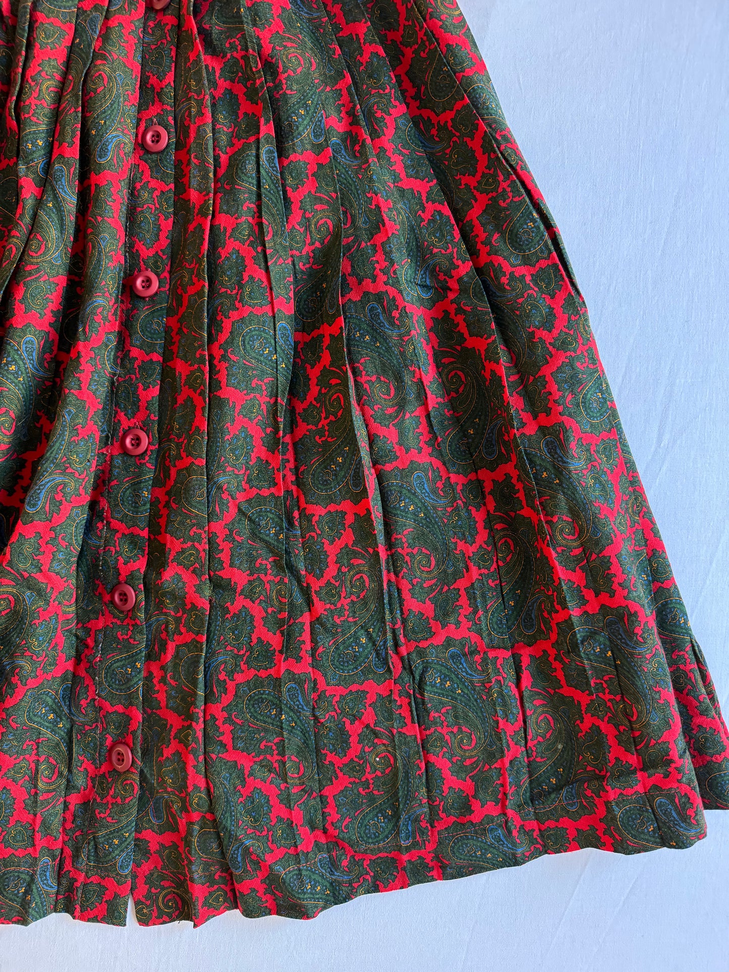 🍒 Fustă Vintage Plisată din Lână cu Print Paisley – aprox. M