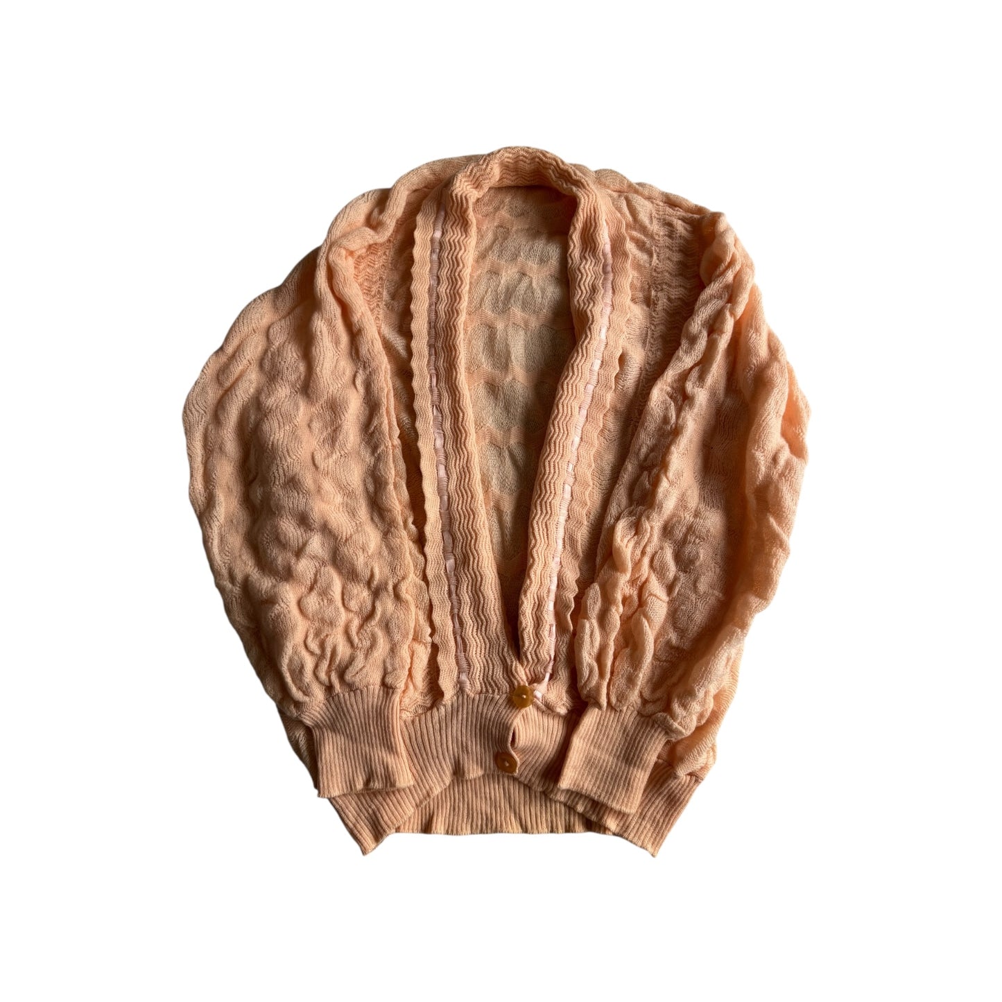 🧶 🍣 Cardigan Vintage Damă 70’s Salmon Pink-Orange din Lână Virgină – aprox. M / L