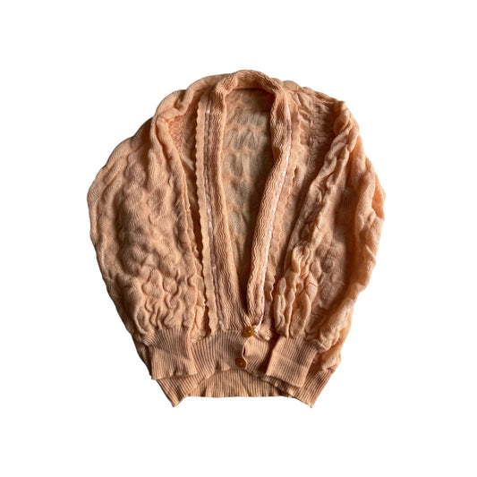 🧶 🍣 Cardigan Vintage Damă 70’s Salmon Pink-Orange din Lână Virgină – aprox. M / L