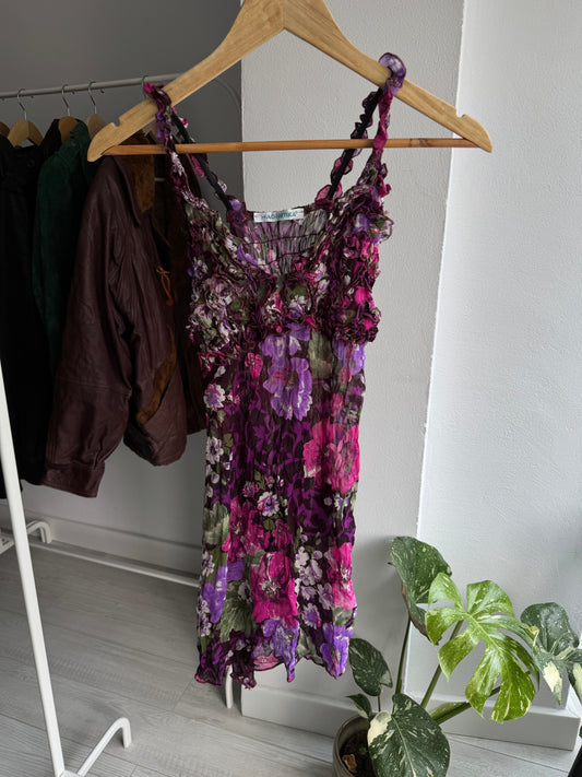 🌷 Top Y2K Floral Mesh – M Damă – Made in Italy
