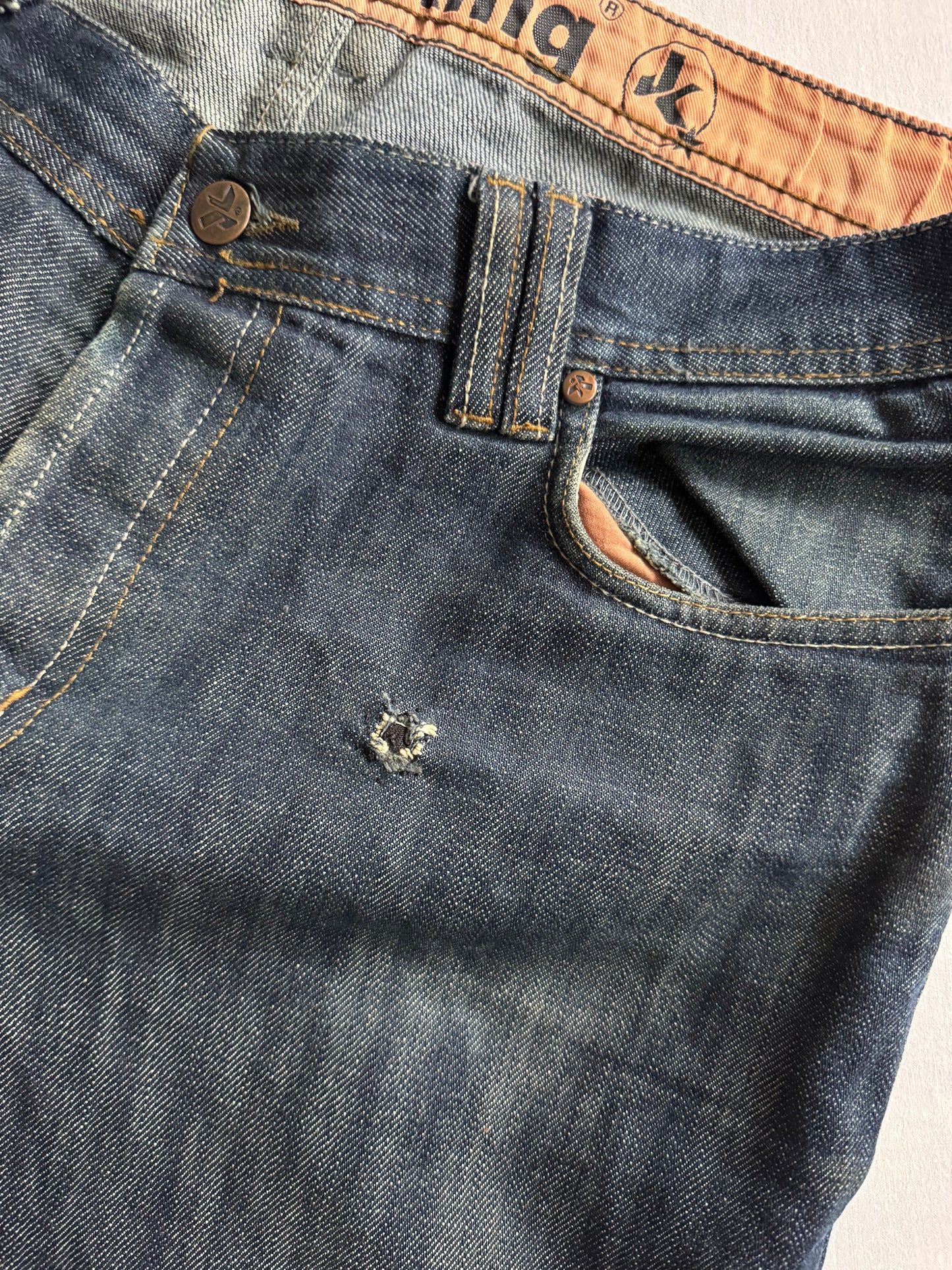 🐚 Y2K Jeans Baggy cu Imprimeu și Detalii – W32 L34