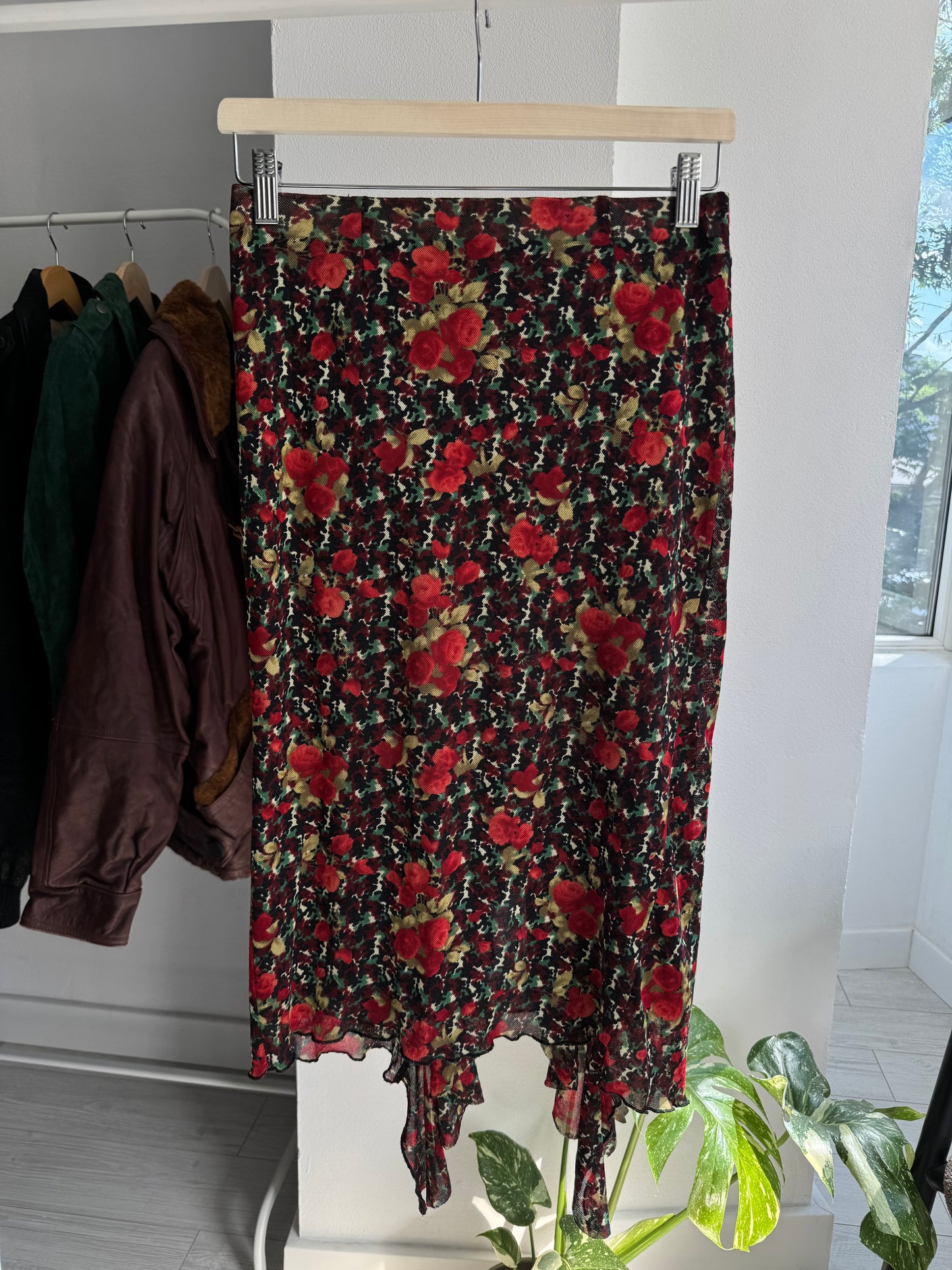🌹 Fustă Y2K Floral Printed Mesh – XS/S Damă