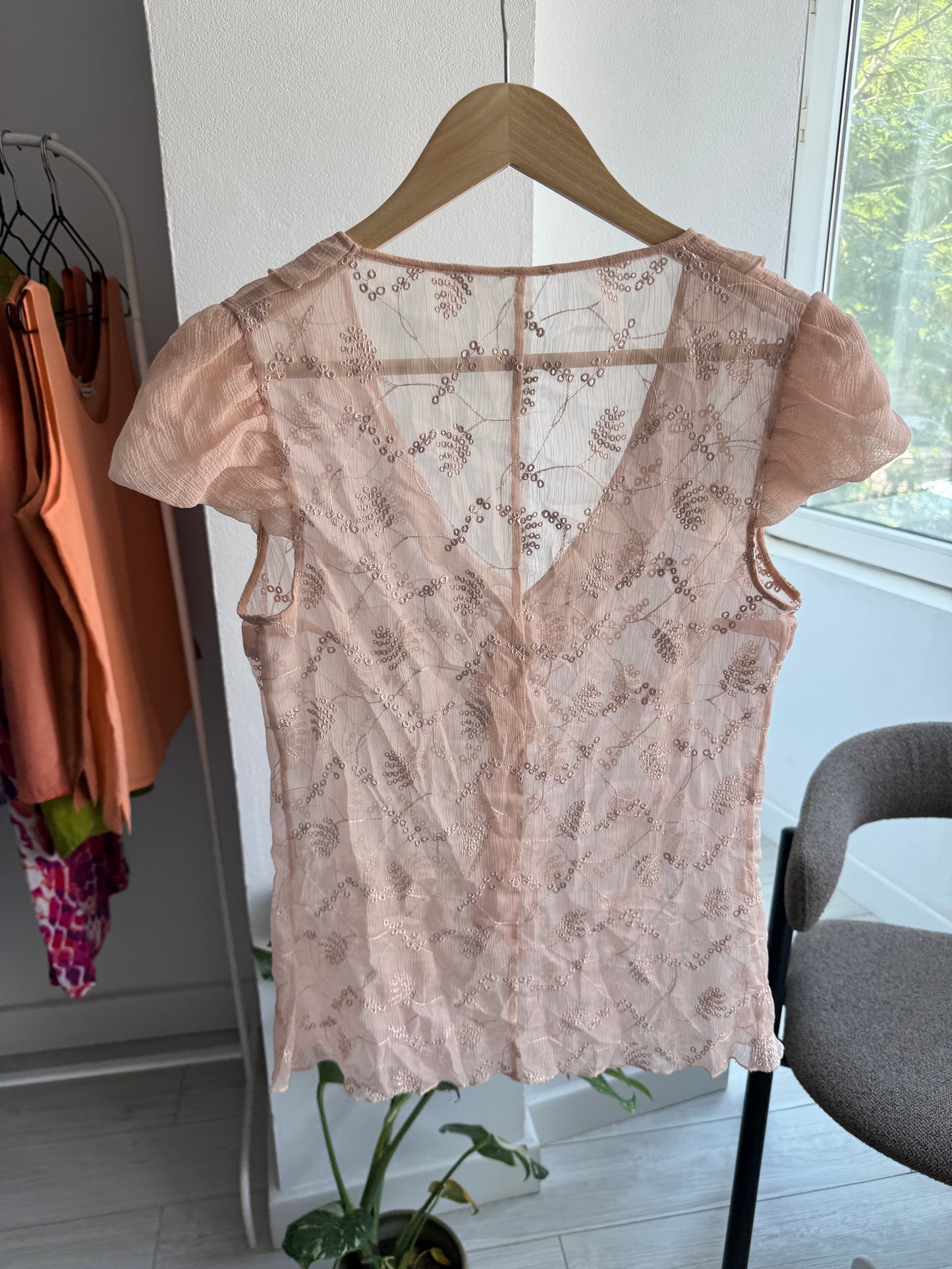 ✨ Top Mesh Roz Pal Y2K – S/M Damă