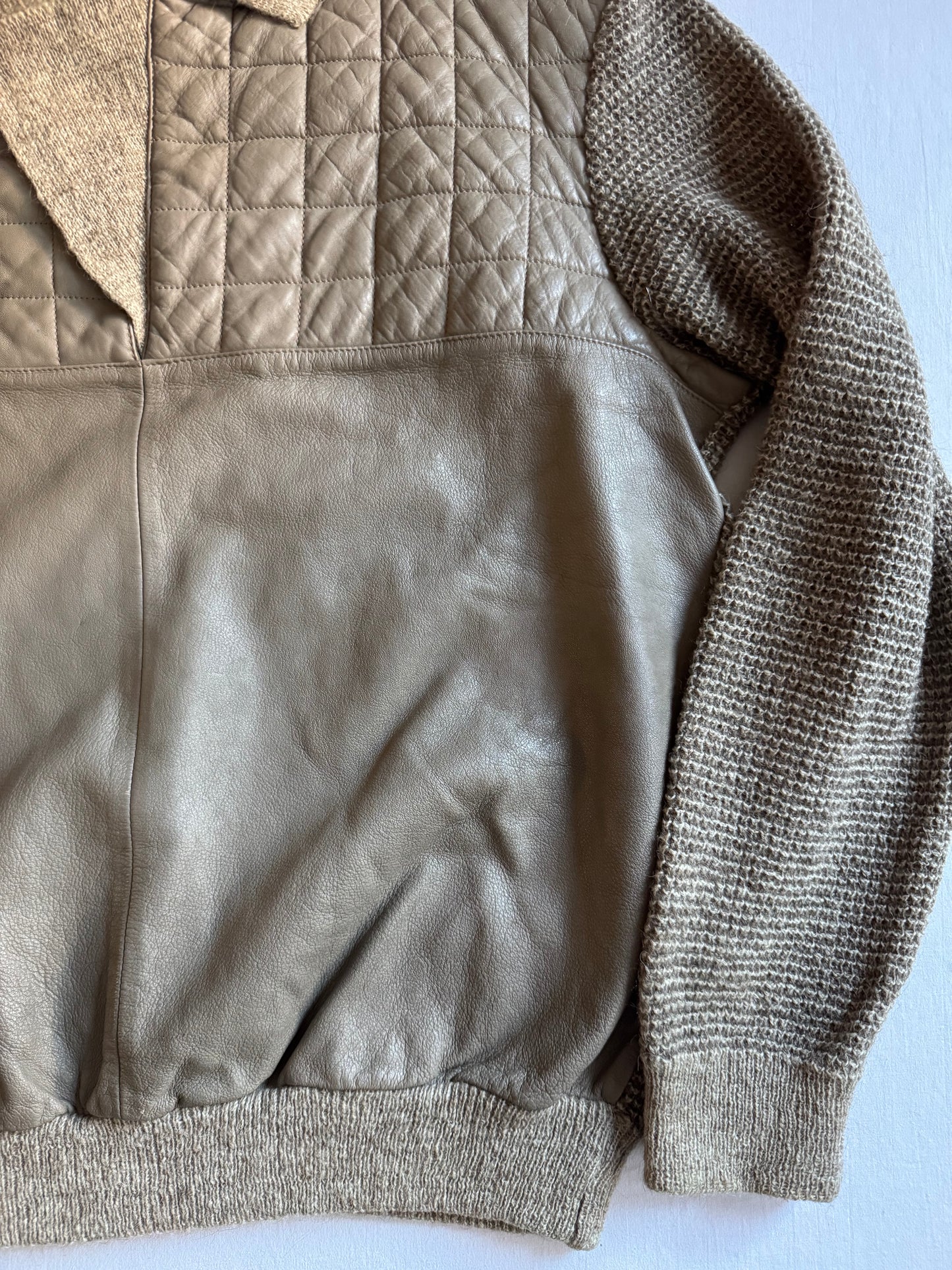 🧶 Pulover vintage din lână, alpaca și piele – Made in Italy – mărimea 52