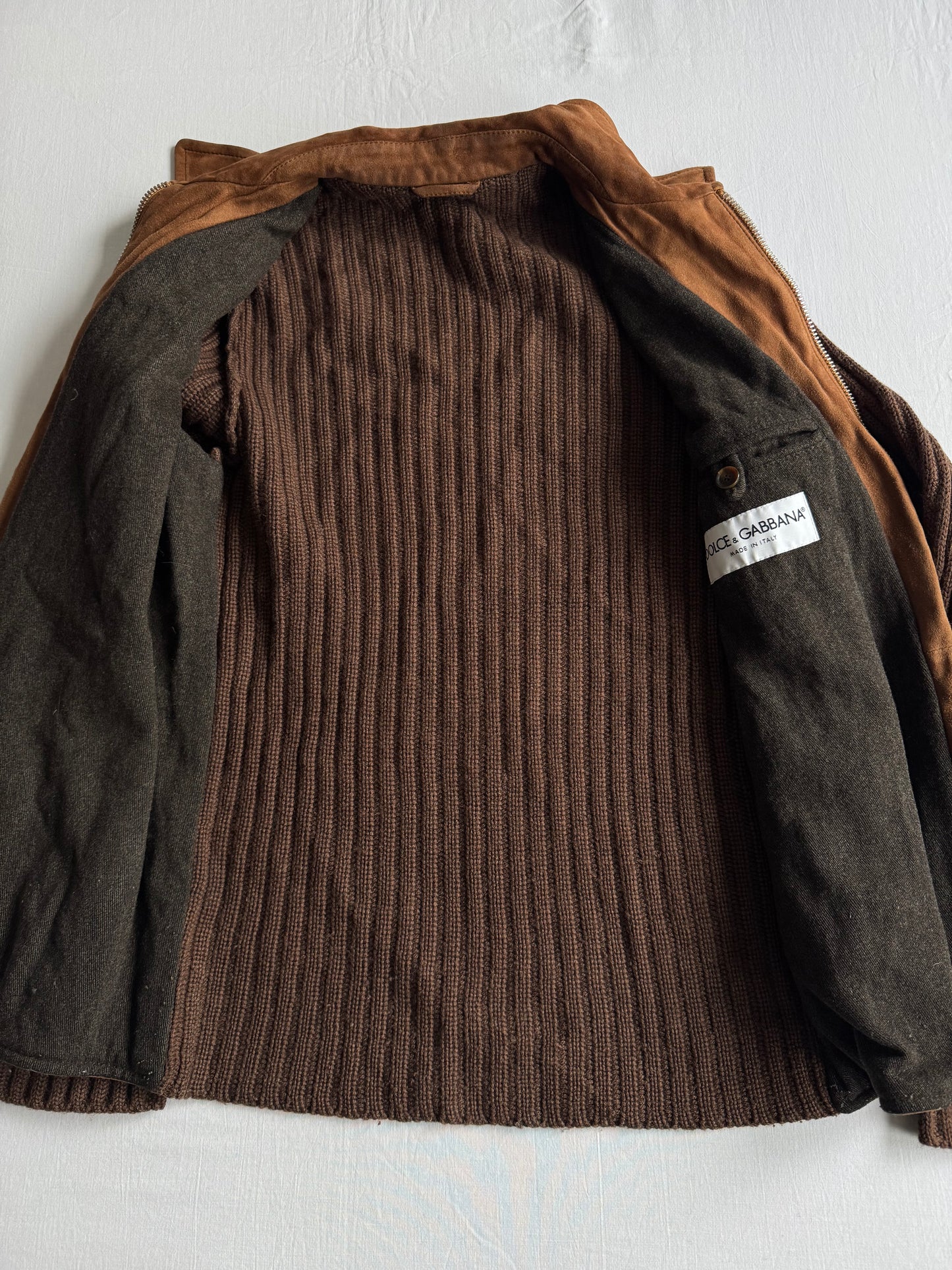 🤠 Geacă Vintage Dolce & Gabbana din Piele Suede Maro & Lână – M (48)