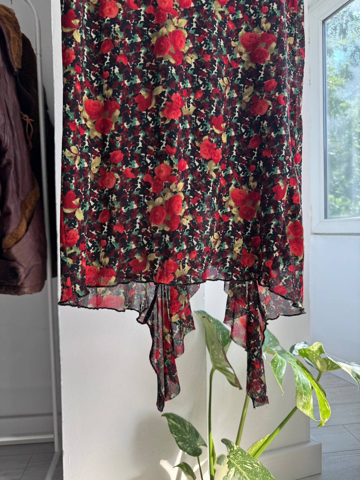 🌹 Fustă Y2K Floral Printed Mesh – XS/S Damă