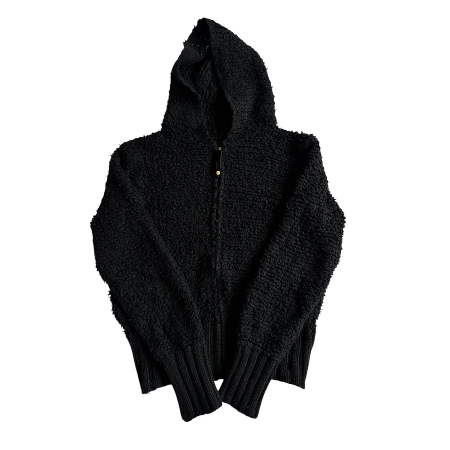 🧶 Hoodie Y2K Fuzzy Negru Damă din Lână și Angora – M