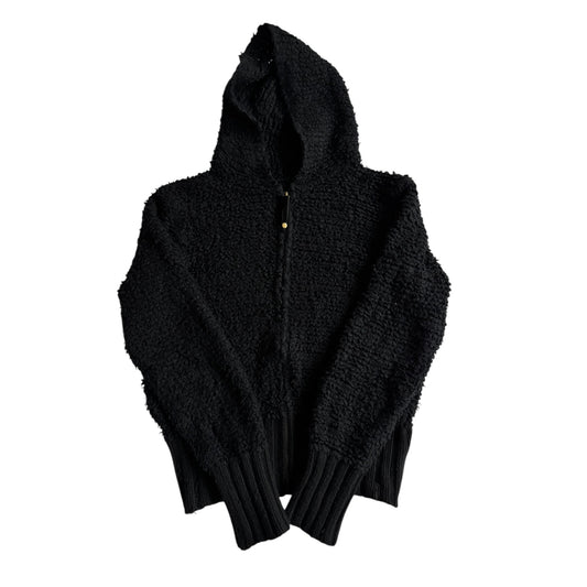 🧶 Hoodie Y2K Fuzzy Negru Damă din Lână și Angora – M