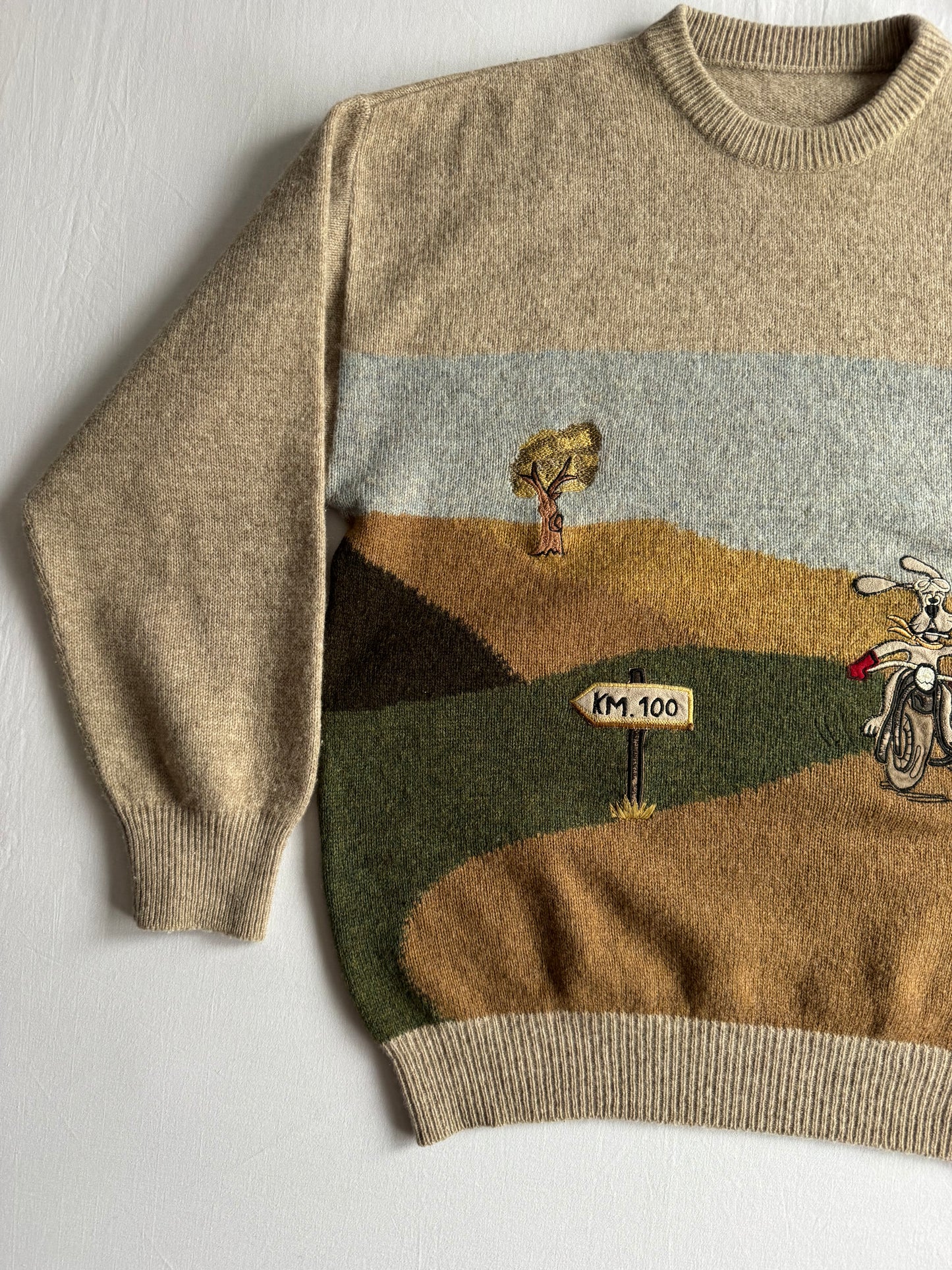 🐶 Pulover Vintage Bărbați din Lână și Angora cu Broderie Comics – M (48)