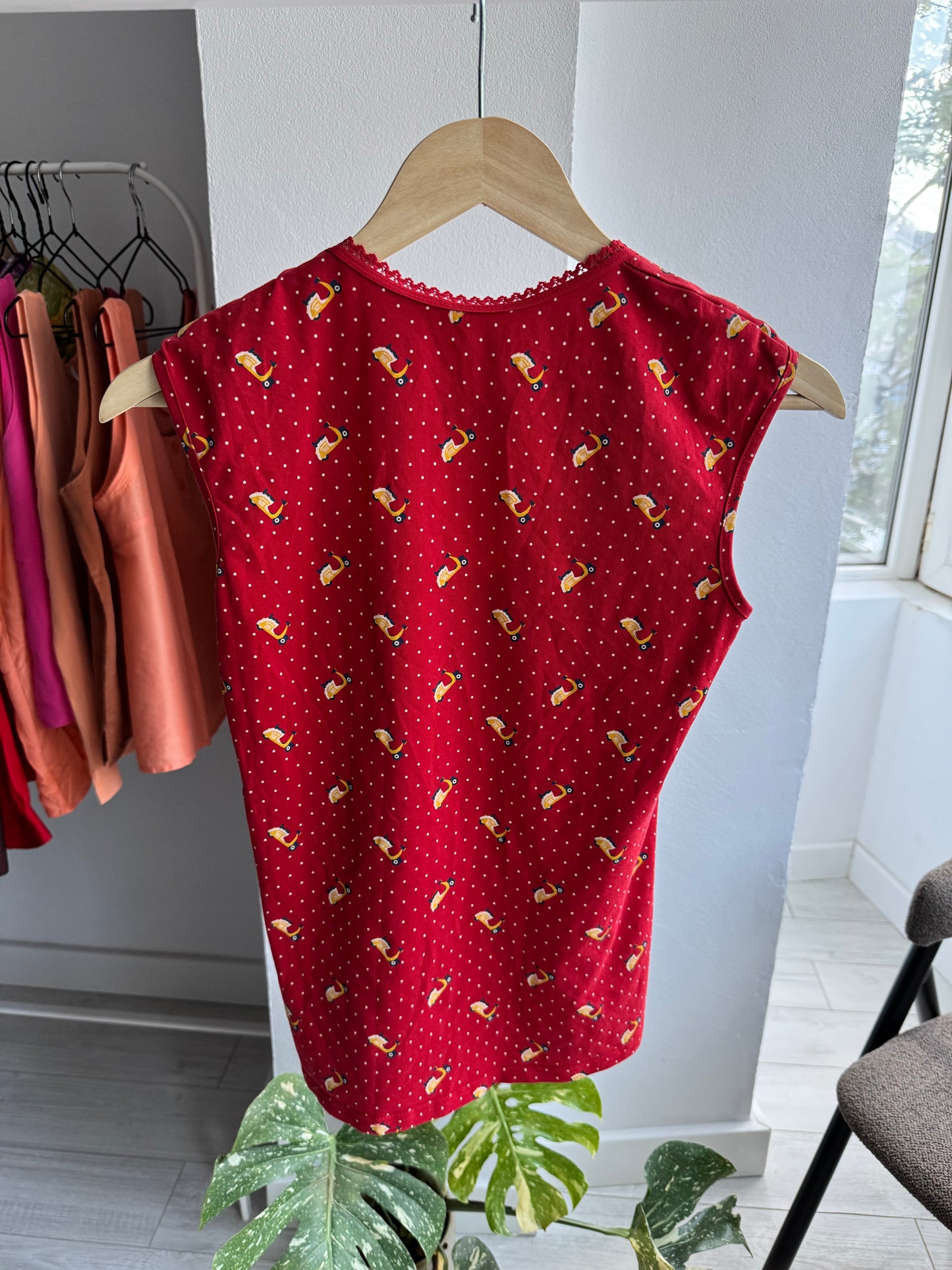 💁‍♀️ Top Roșu Printed Y2K | Bumbac Elastic – S Damă