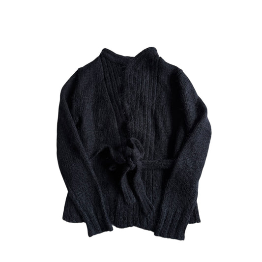 🧶 Cardigan Y2K Damă Navy Închis din Mohair cu Cordon – S