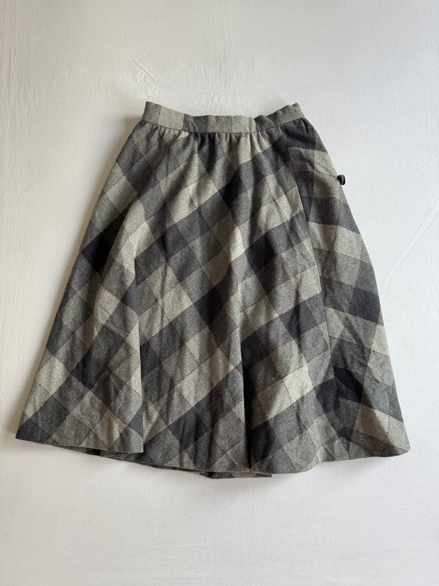 🐭 Fustă Vintage din Lână Gri în Carouri – S (IT 42)