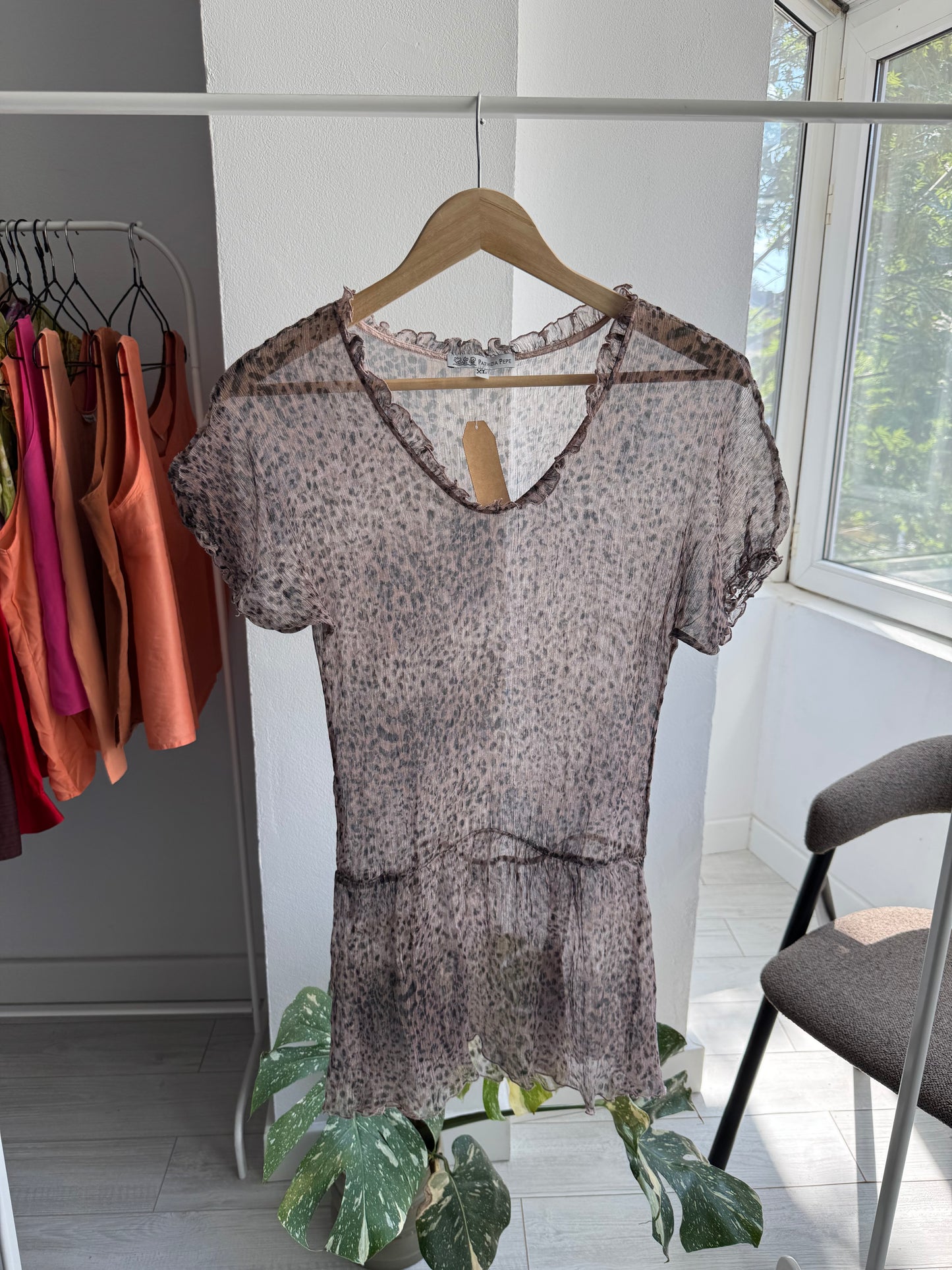 🌞 Top Lung / Rochie de Vară Mătase Transparentă Patrizia Pepe Y2K – XL Damă