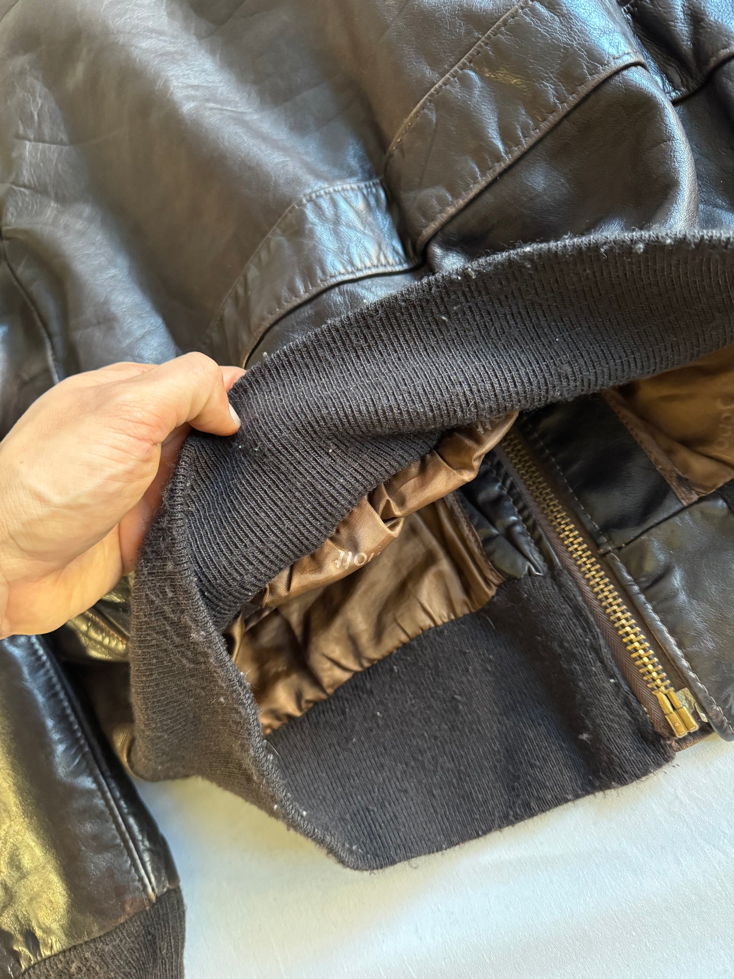 ✈️ Geacă de piele Schott NYC 184SM A-2 maro, bărbați L – piele de vacă autentică, Made in USA 🇺🇸