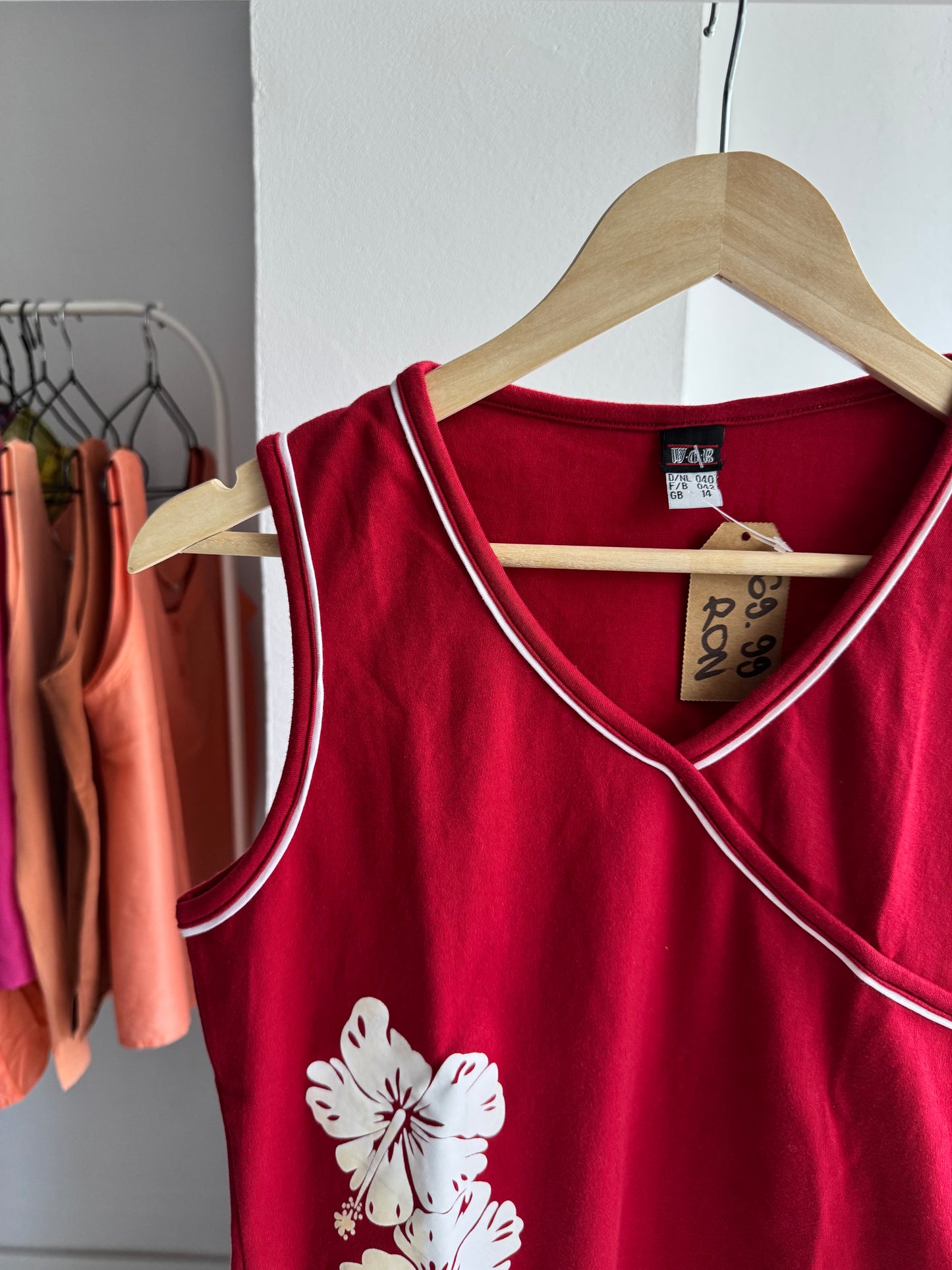 💁‍♀️ Top Roșu Printed Y2K | Bumbac Elastic – M/L Damă (40)