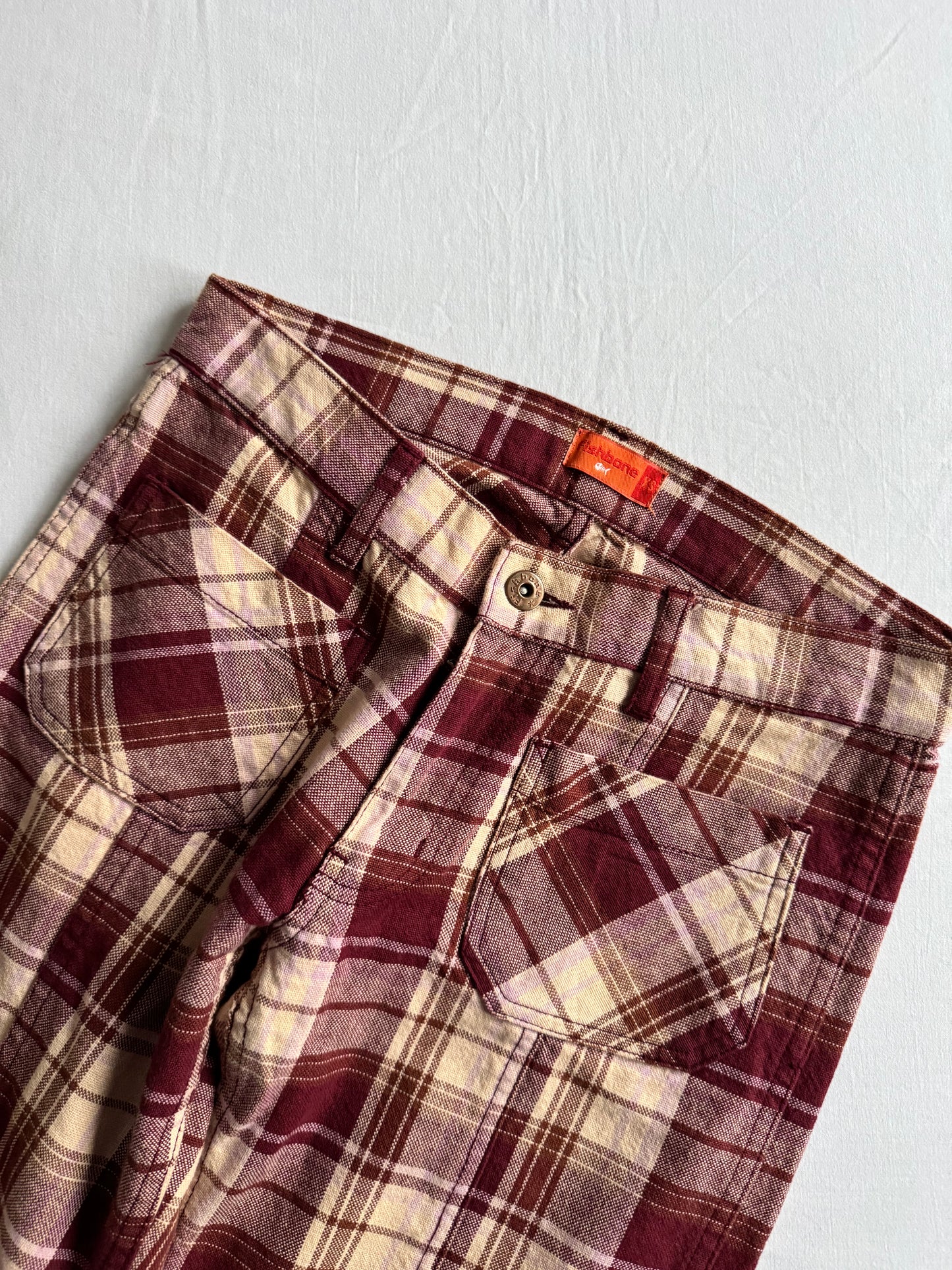 🎣 👖 Pantaloni Y2K Fishbone Flared în Carouri – XS Femei