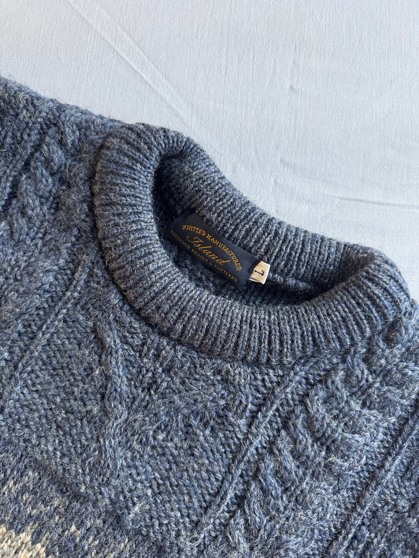 🧶 Pulover Vintage Tricot Gros Navy / Cable Knit (Mărime L)