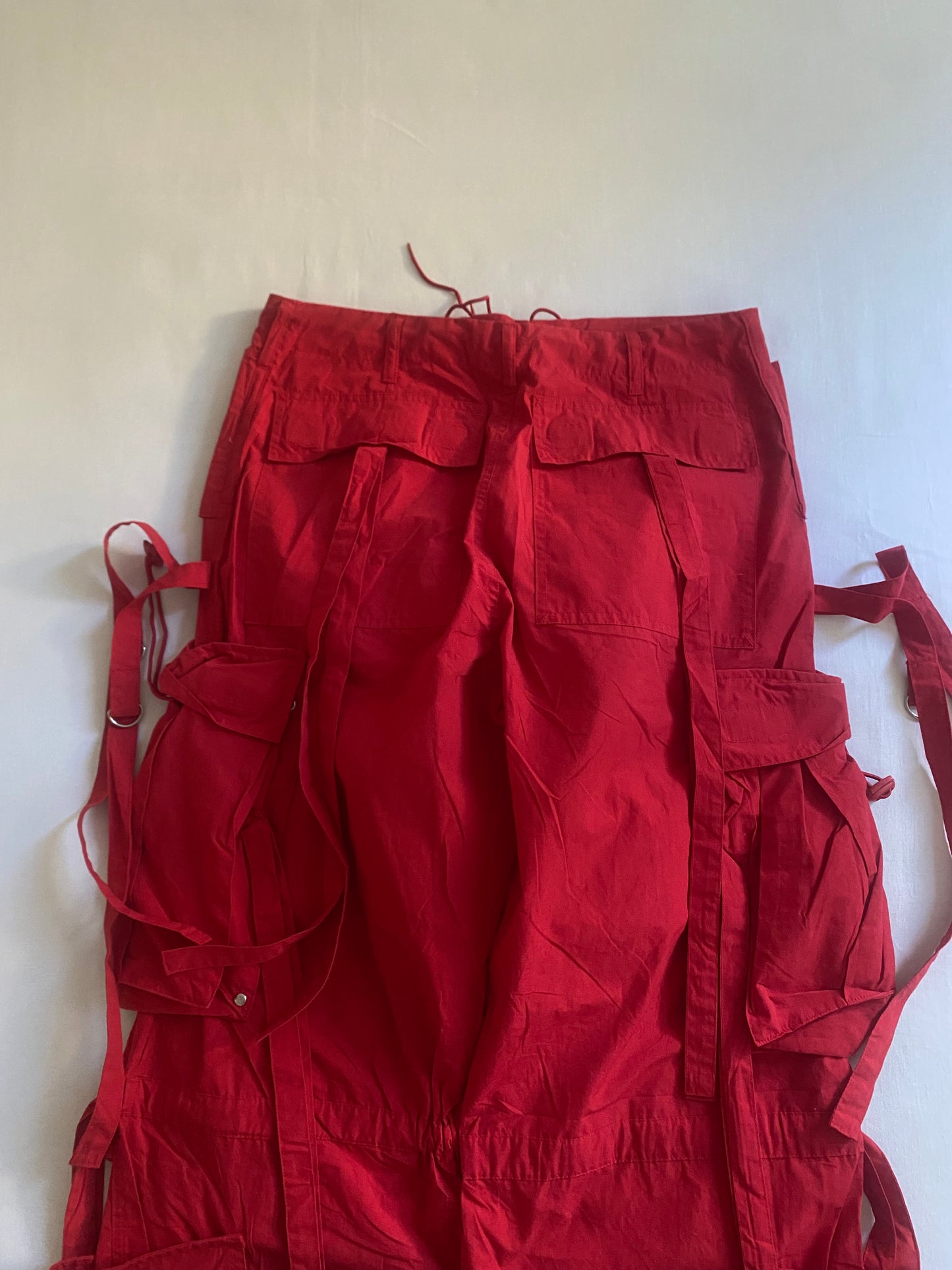 🔴 Y2K Red Crazy Rave Cargo Pants – Women’s L