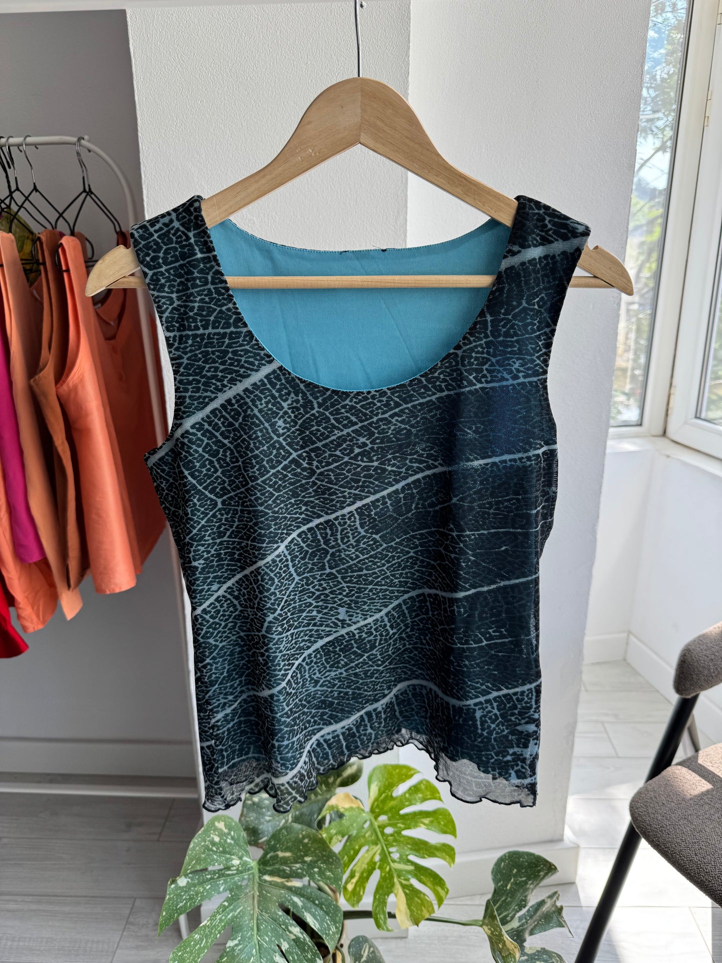 🐆 Top Mesh Albastru Animal Print Y2K – S/M Damă (38)