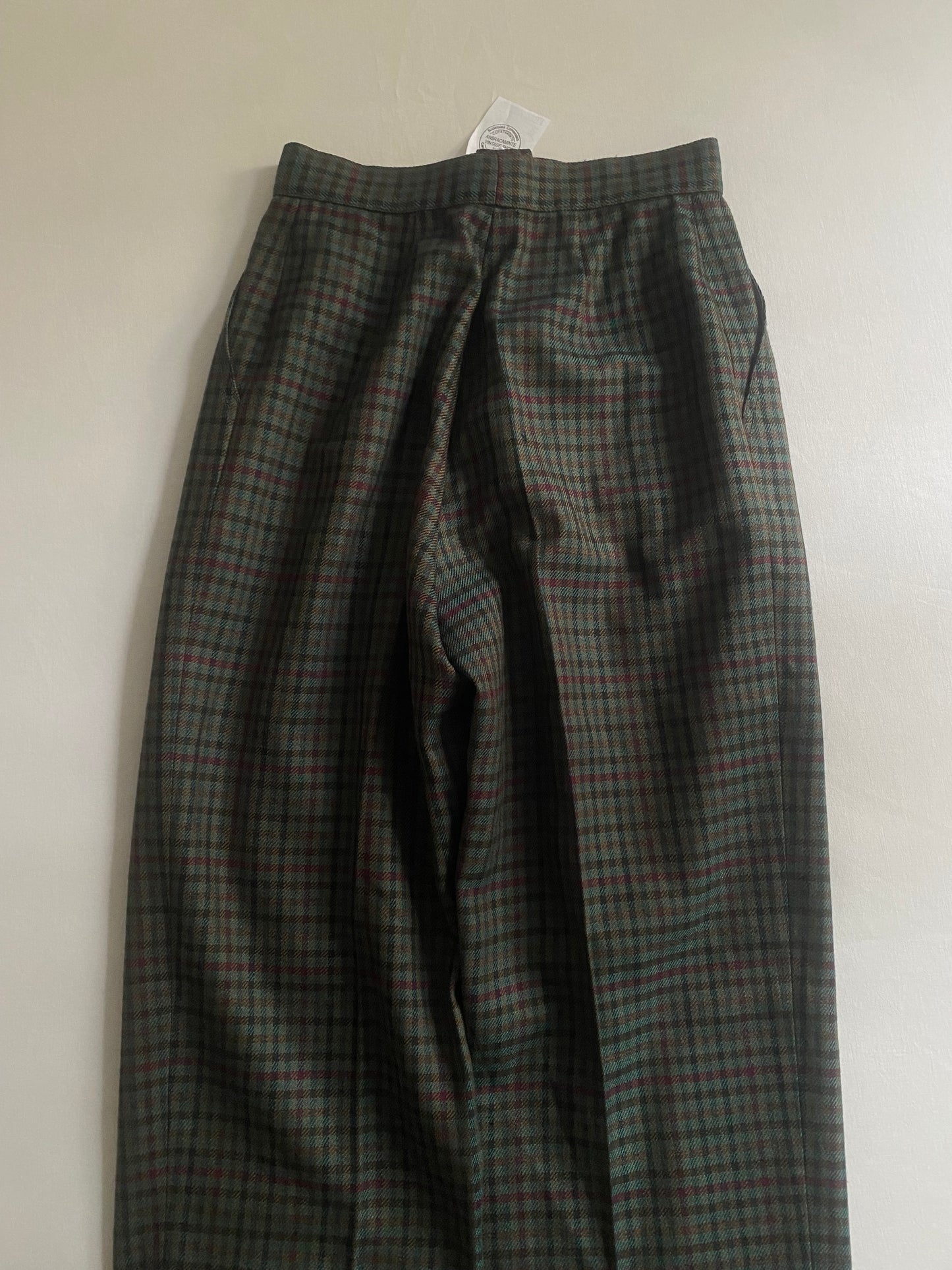 Pantaloni Vintage – Lână Carouri Verde Închis – EU 36