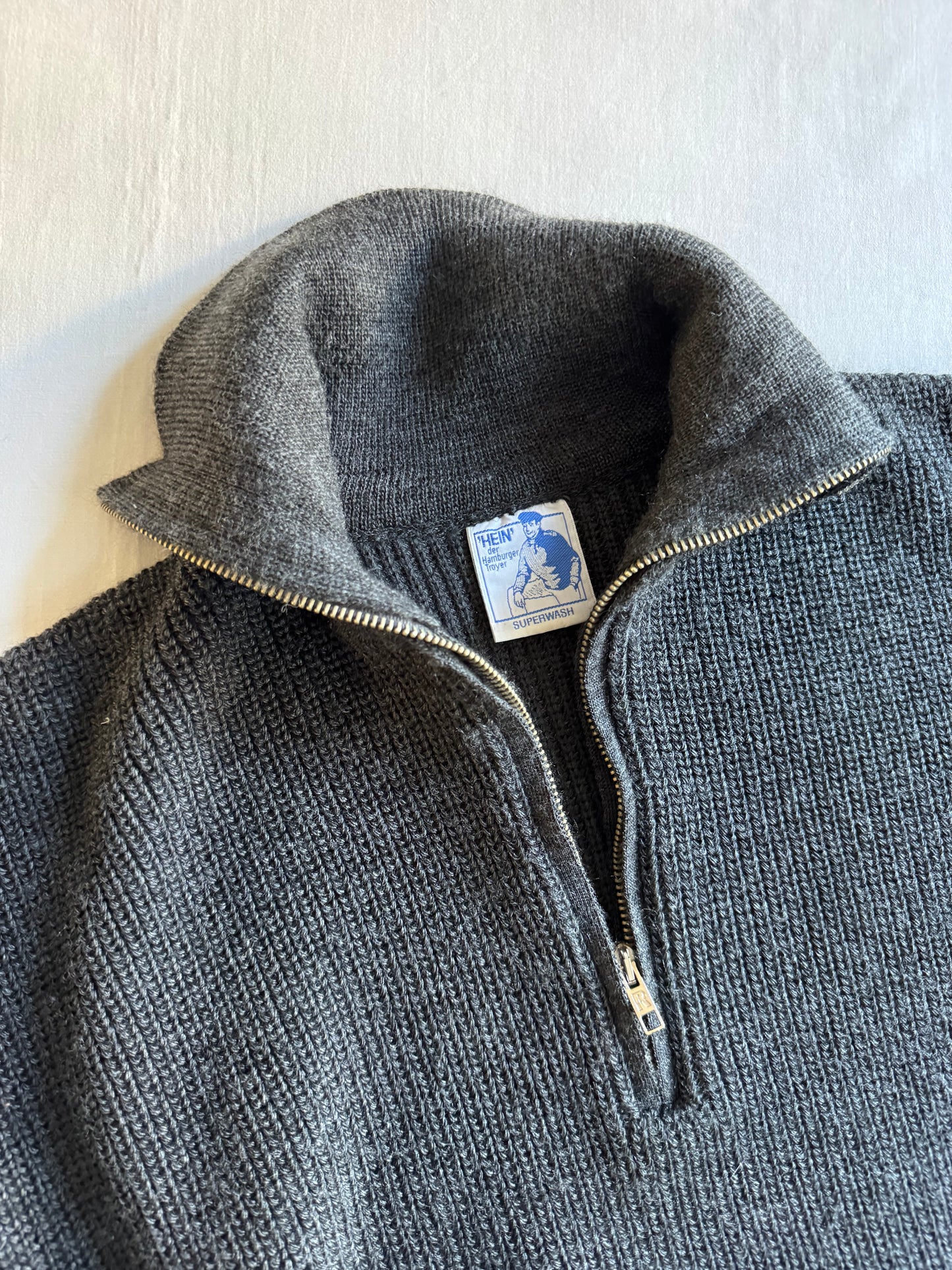 🎣 🧶 Pulover vintage fisherman quarter zip – gri închis – mărimea XL