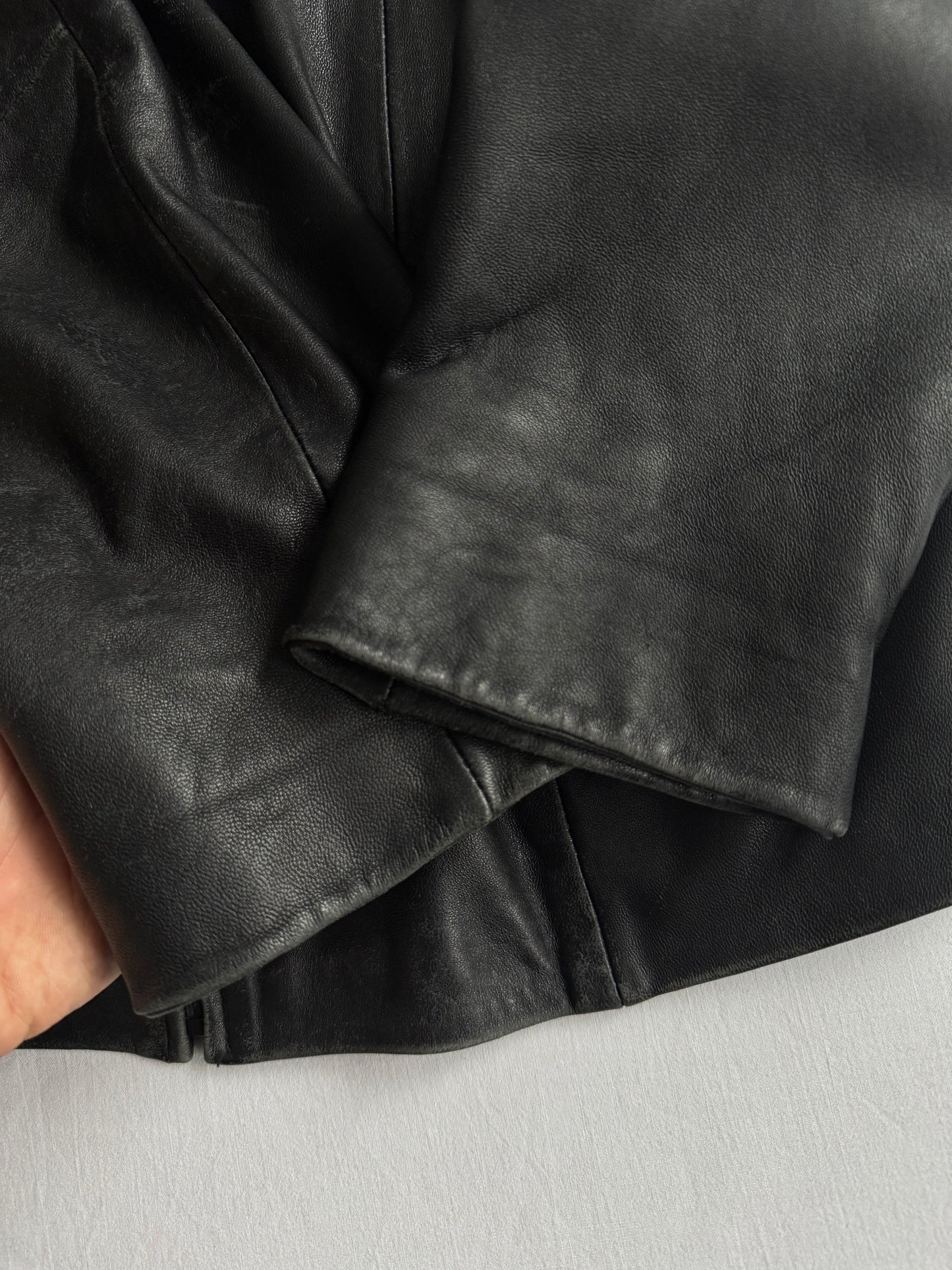 🖤 Geacă Vintage Damă din Piele Neagră cu Aplicații Păr Animal – XXL