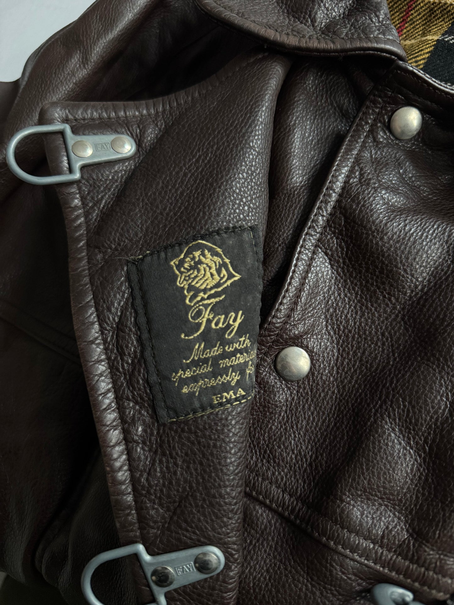 🧑‍🚒 Geacă vintage Fay din piele maro / Închidere tip fireman clasp (M bărbați)