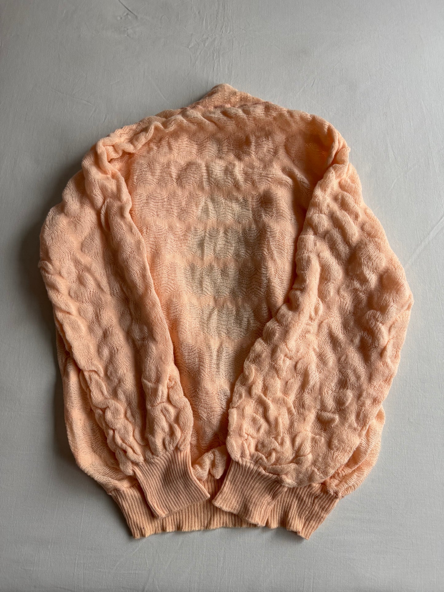 🧶 🍣 Cardigan Vintage Damă 70’s Salmon Pink-Orange din Lână Virgină – aprox. M / L