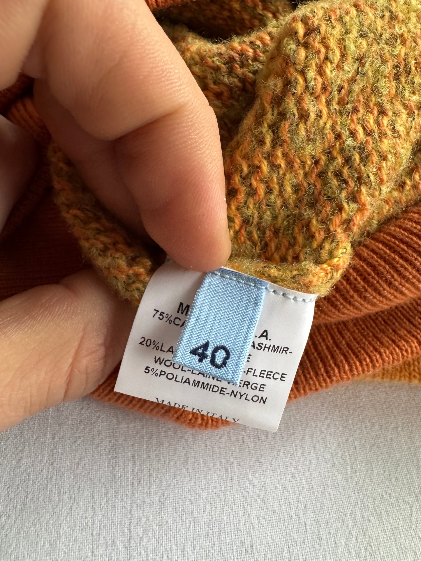 🧶 Pulover Vintage Damă Malo Portocaliu cu Guler Înalt din Cașmir și Lână Virgină – S